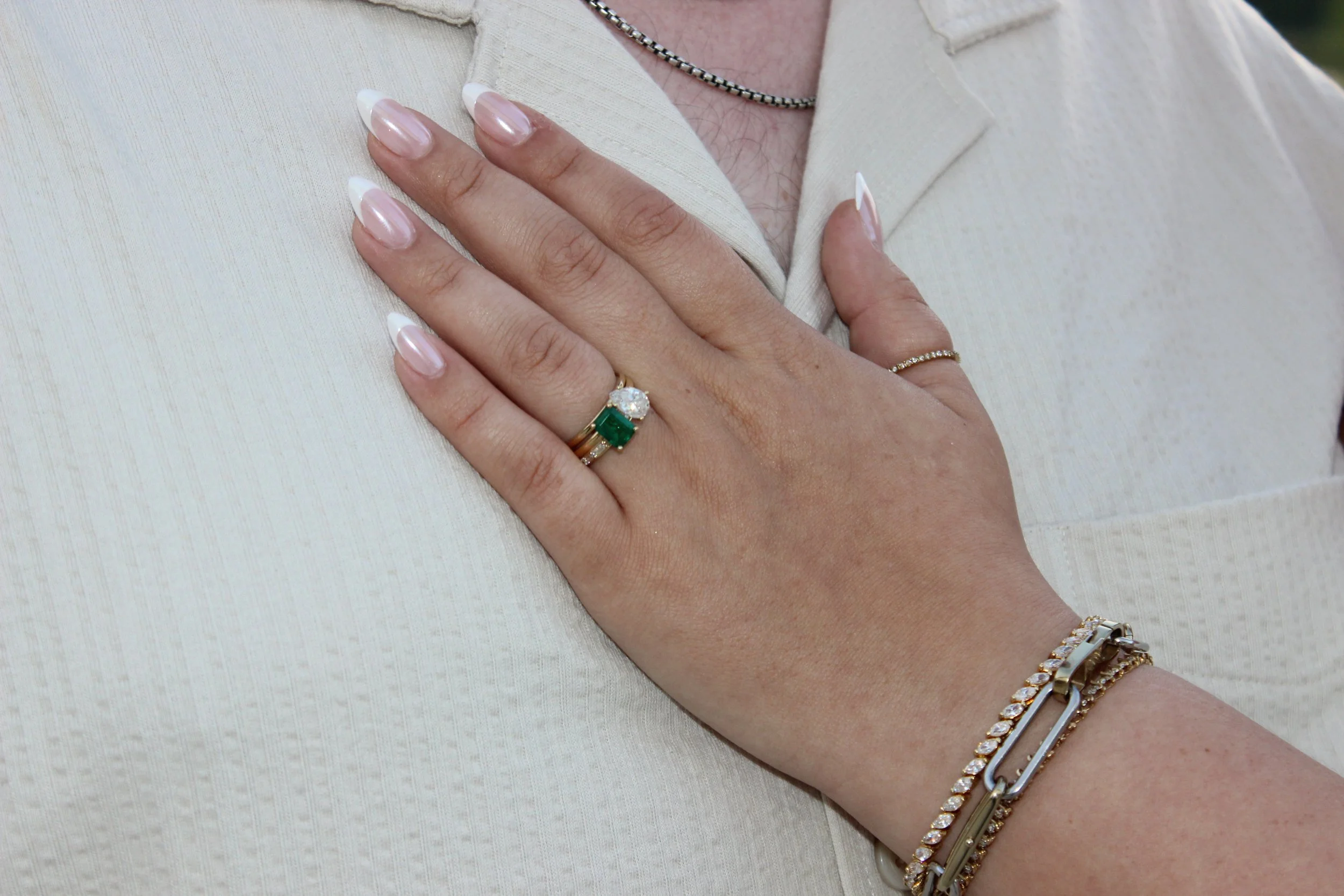 engagement ring with green stone and diamond bracelets stacked gold band custom made engagement ring with band