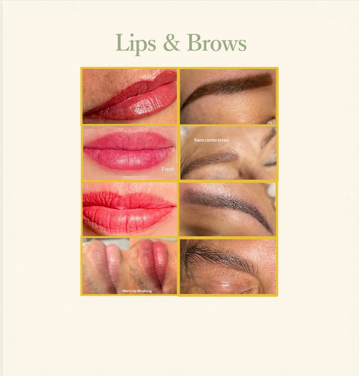 My  Lip + Brow PMU Package enhances your natural beauty with soft, lasting definition.
Sculpted brows + tinted lips = effortless confidence from morning to night.

✨ Custom-tailored to your features
 ✨ Long-lasting, low-maintenance beauty
 ✨ Healed r