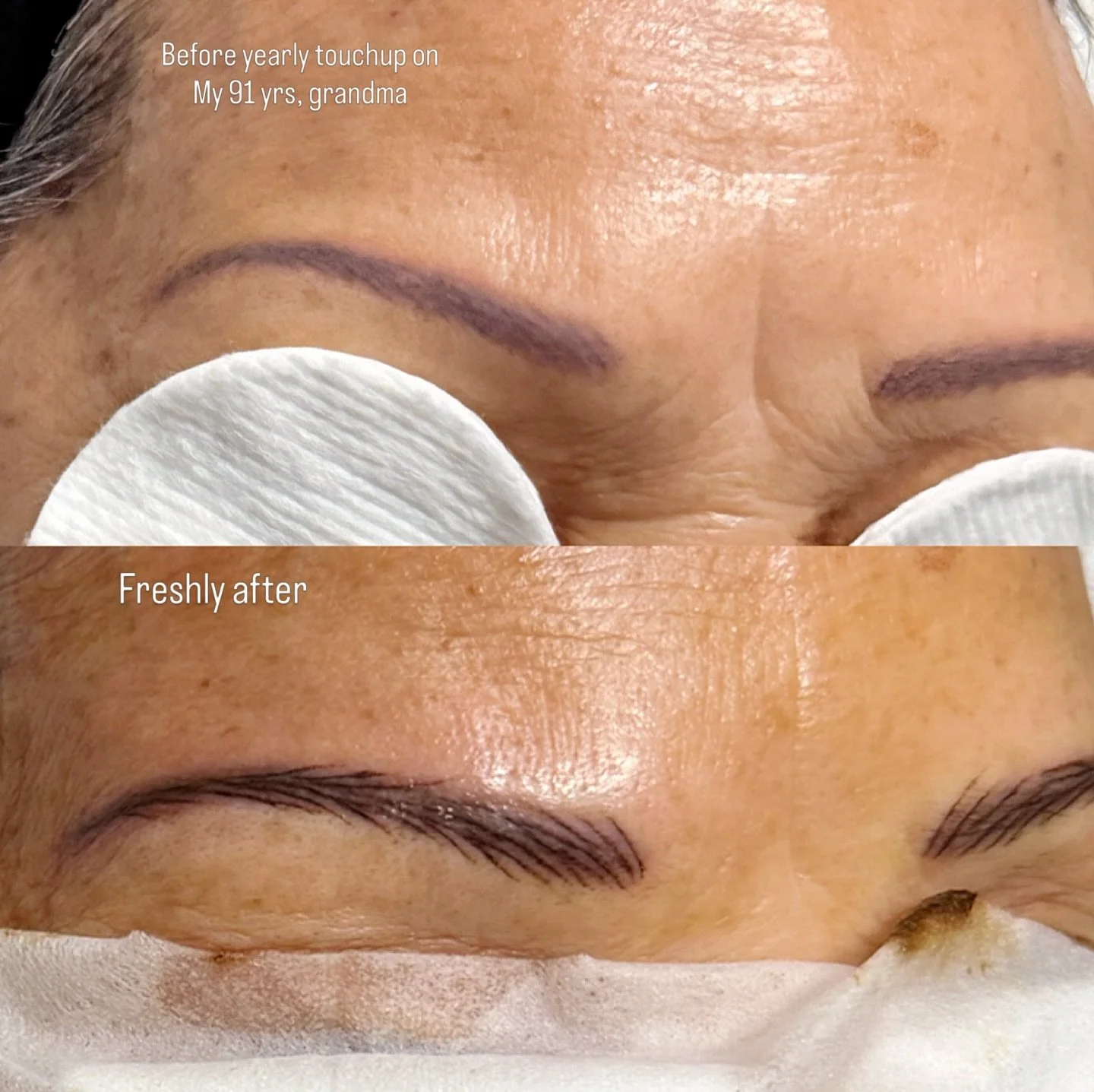 Designed for her face, not a template.

Skin is alive and can change over time. Permanent makeup long term looks may vary depending on skin type &amp; skincare.

My grandma uses exfoliating creams and have oily skin, plus she goes on morning walks. S