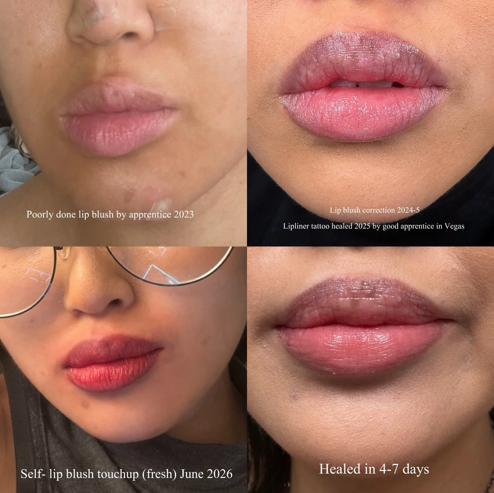 My Lip PMU Journey. Healed with @madrabbit  tattoo healing gel that I give to all my PMU clients for aftercare. My biggest regret is I didn&rsquo;t do it sooner! I had pale lips with no shape or definition. 
Thanks to @permanent_alenapat  for correct