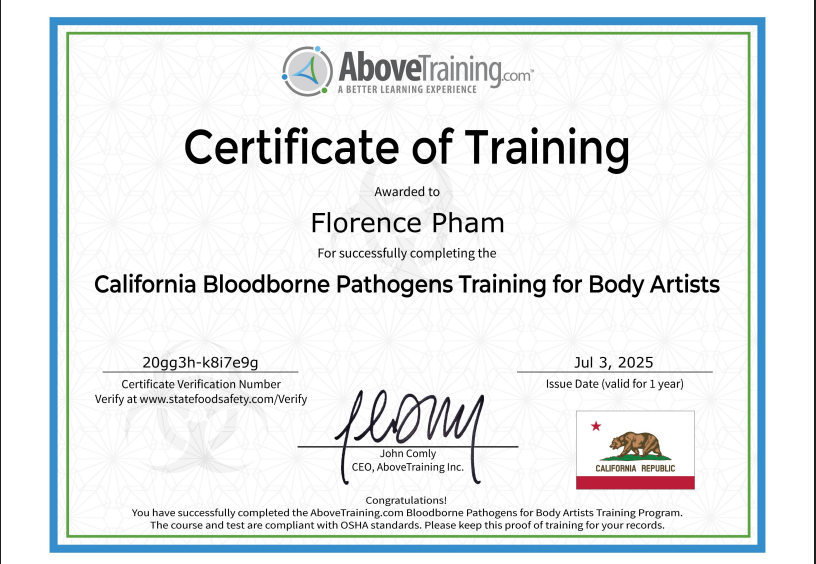 Bloodborne Pathogens Certification For Tattoos