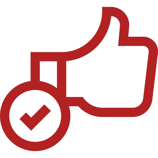 Red thumbs-up icon with a check mark in a circle. Mobile windshield repair service area including Sandusky Erie Ottawa and Huron Counties Ohio