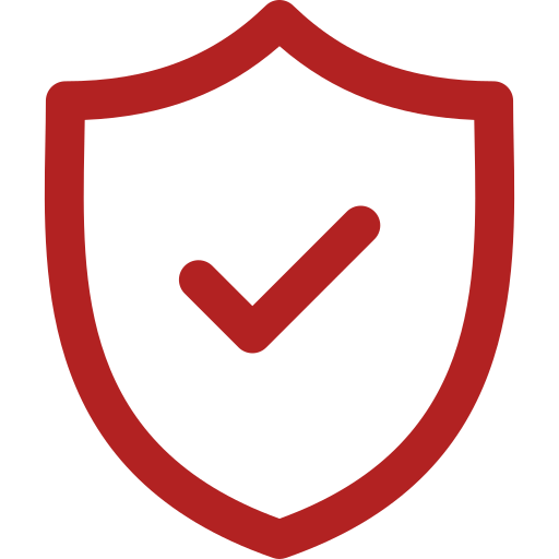 Red shield with a checkmark in the center representing security or protection. Mobile windshield repair service area including Sandusky Erie Ottawa and Huron Counties Ohio