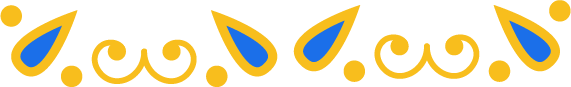 Decorative gold and blue design element on a black background.