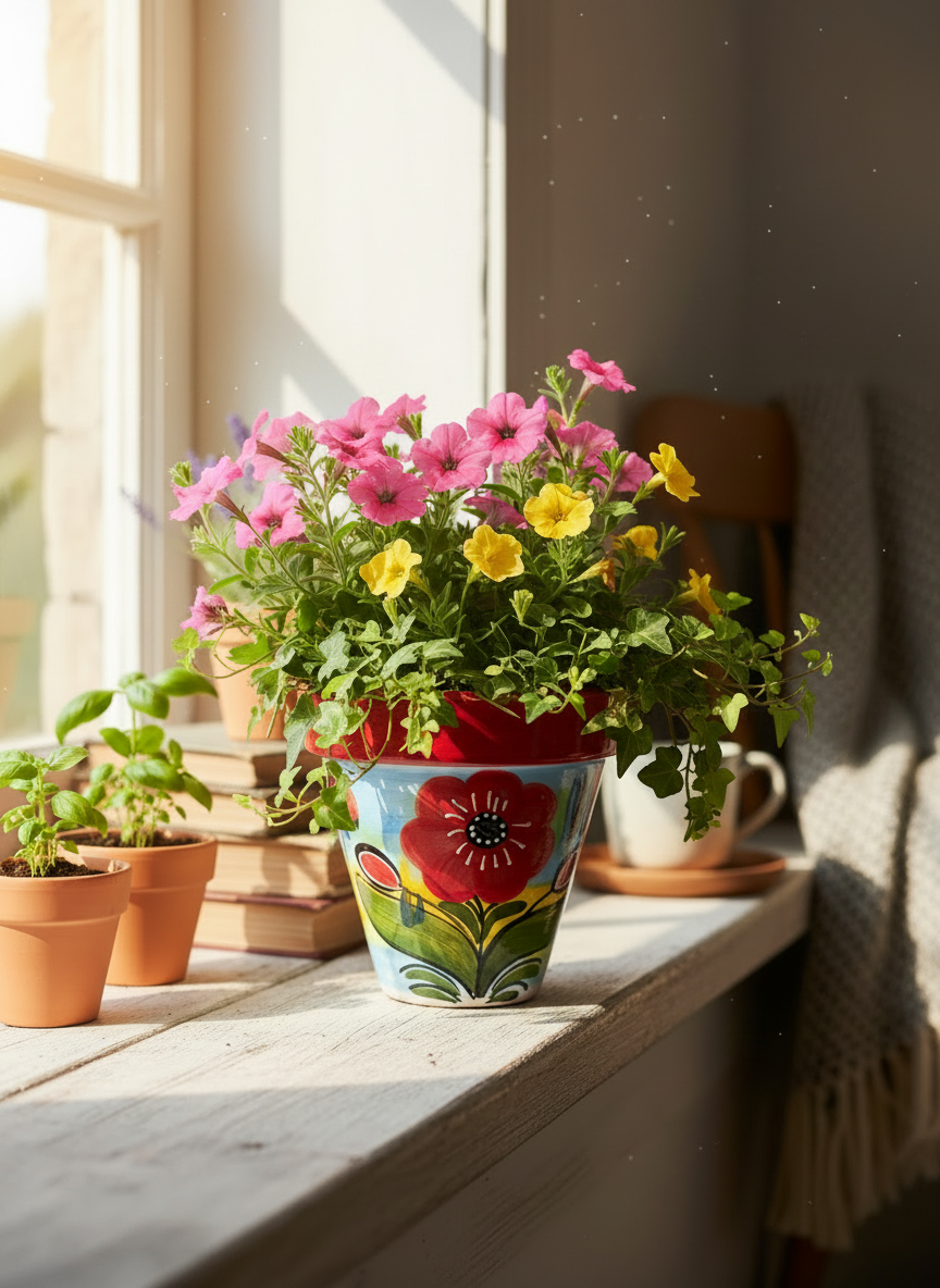 Spanish Glazed Ceramic Pot | Handmade Decorative Planter for Indoor & Outdoor Use