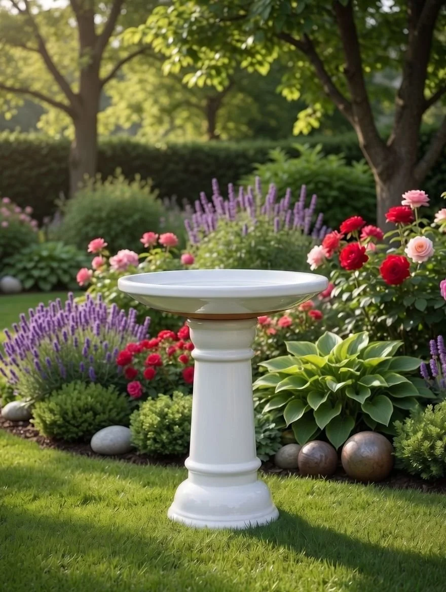 White Outdoor Bird Bath | Frost-Resistant Garden Water Feature