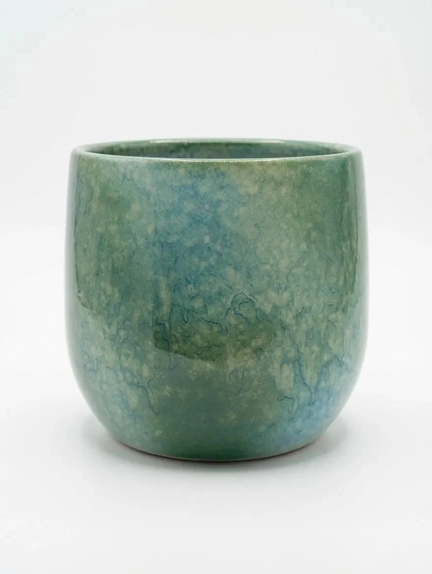 Green Ceramic Plant Pot (18cm) - Mid-Sized Glazed Houseplant Pot