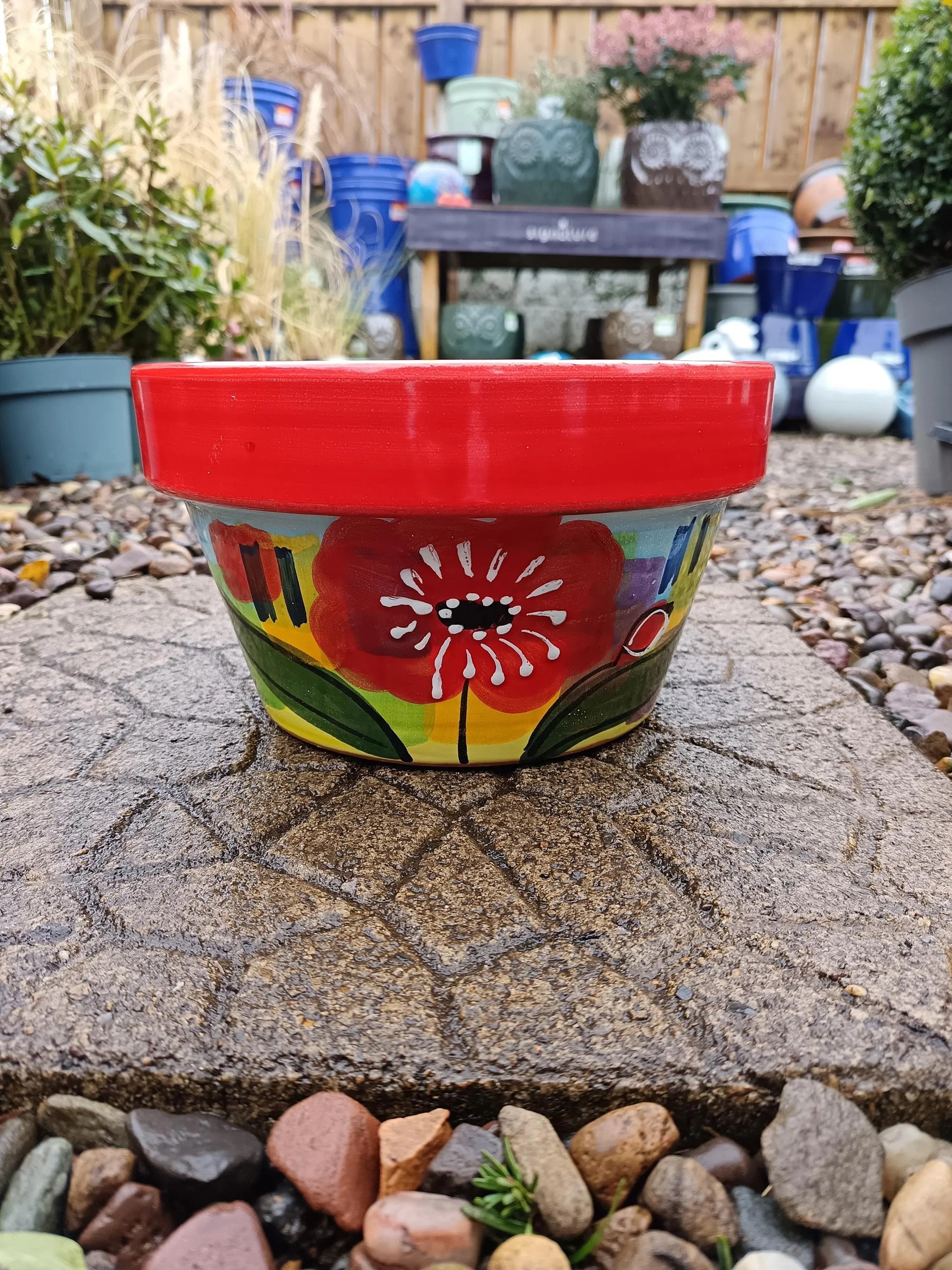 Red Tulip | Spanish Glazed Half Pot | Handmade Ceramic Planter for Indoor & Outdoor Use