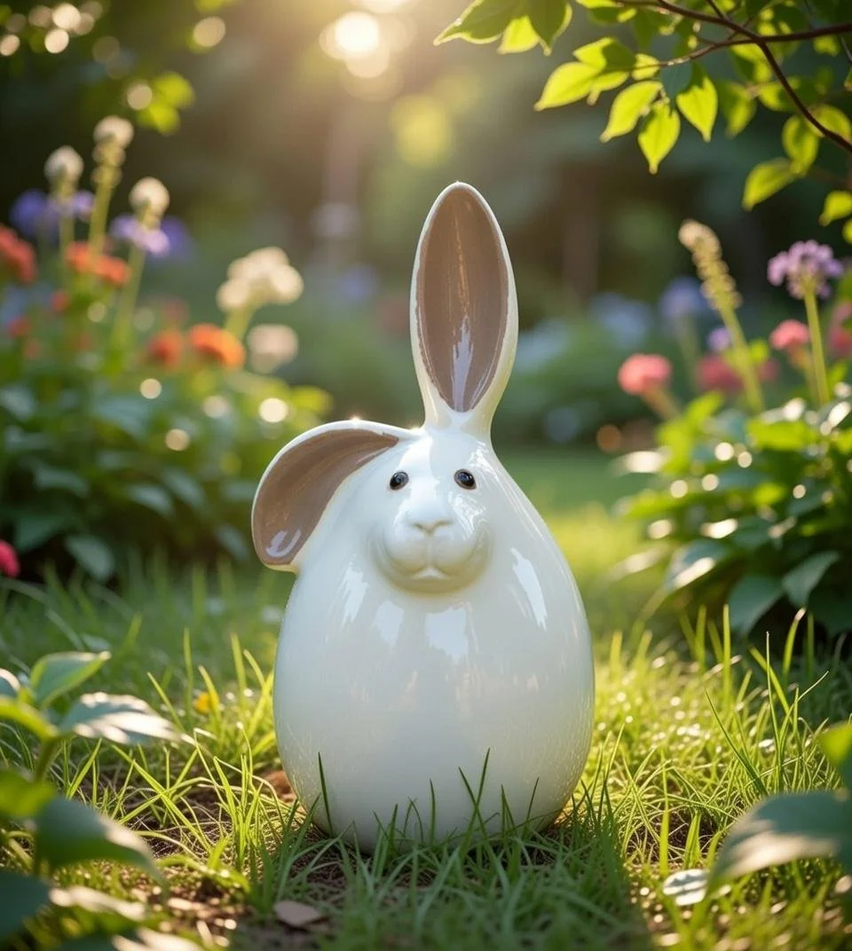 Ceramic Lop Ear Bunny Garden Ornament | Small & Large White Rabbit Decor