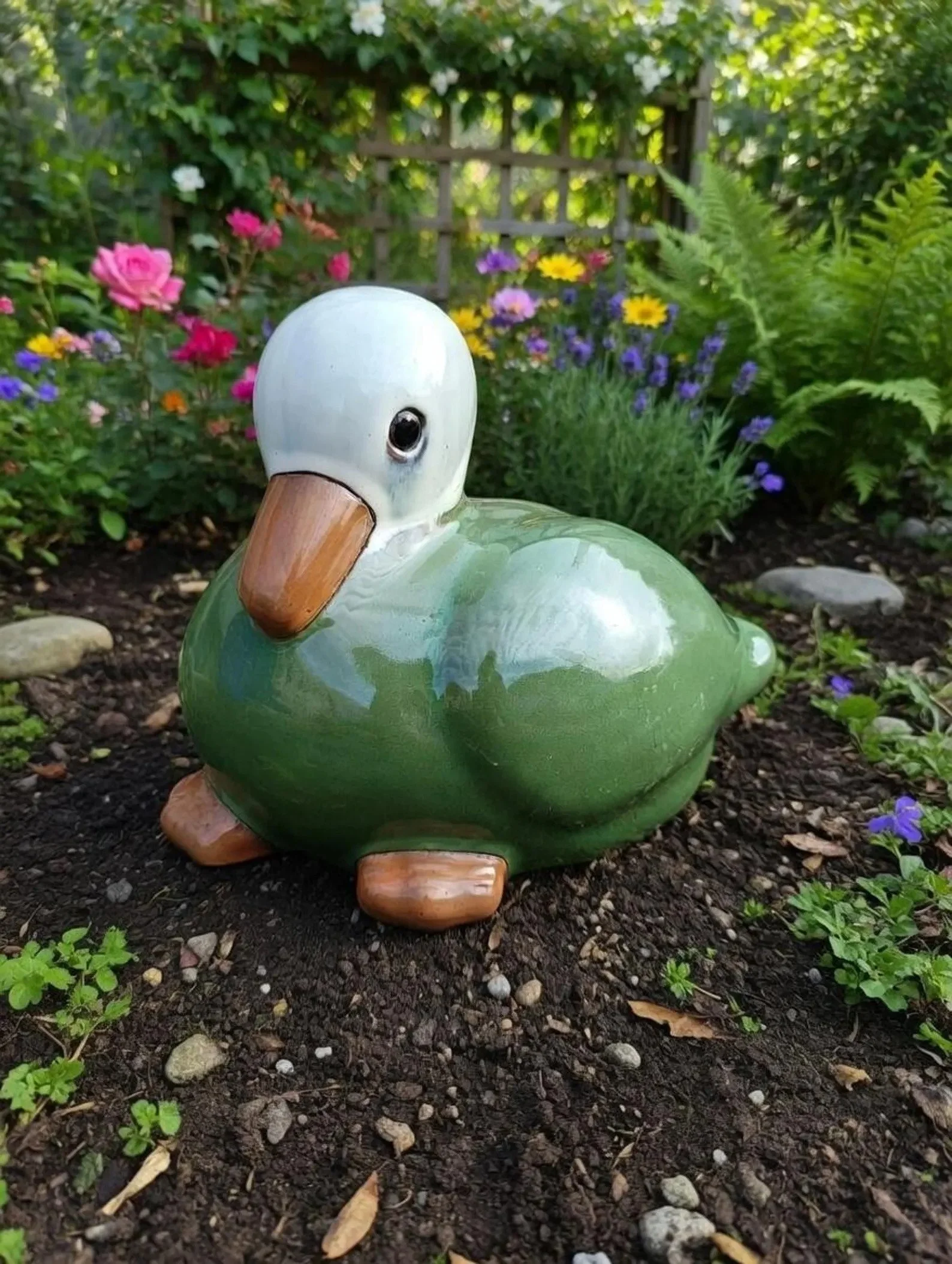 Ceramic Garden Duck Ornament | Handmade Glazed Outdoor Duck Statue