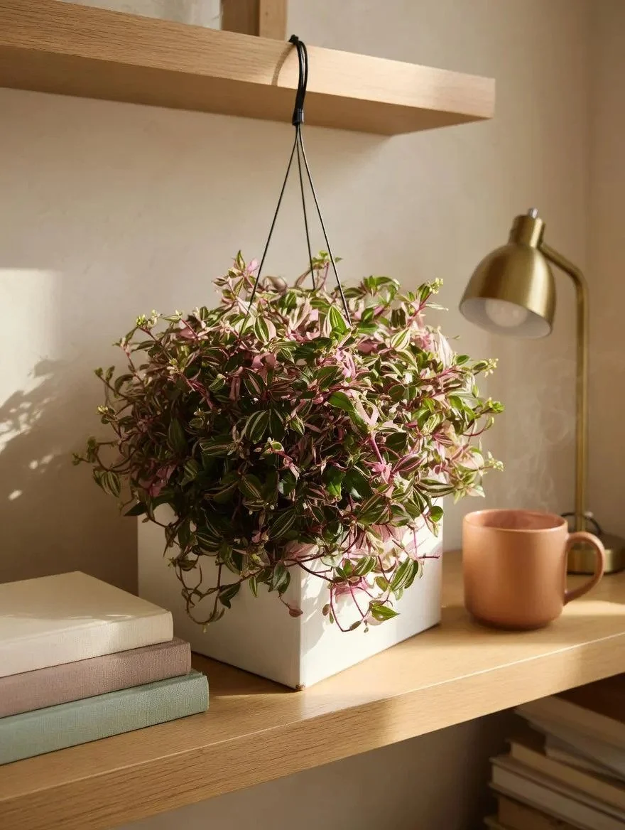 Tradescantia Tricolour Plant in 17cm Hanging Plant | Pink Variegated Houseplant | Easy Care Indoor Plant | Fantasy Venice |