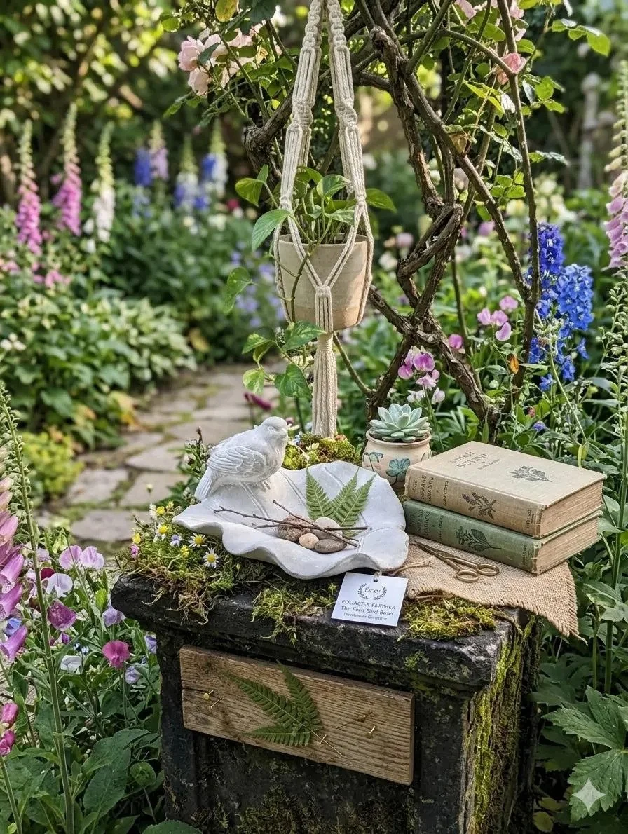 Stone Lovebird Bird Bath | Frost-Resistant Ceramic Garden Decor
