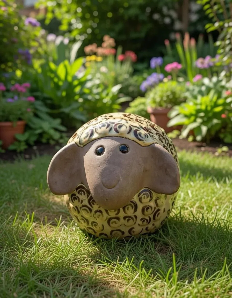 Ceramic Mini Sheep Garden Ornament | Rustic Farmhouse Decor