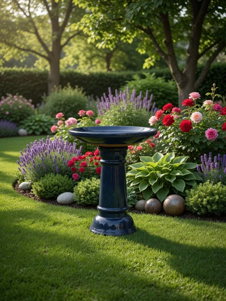 Midnight Blue Outdoor Bird Bath | Frost-Resistant Garden Water Feature