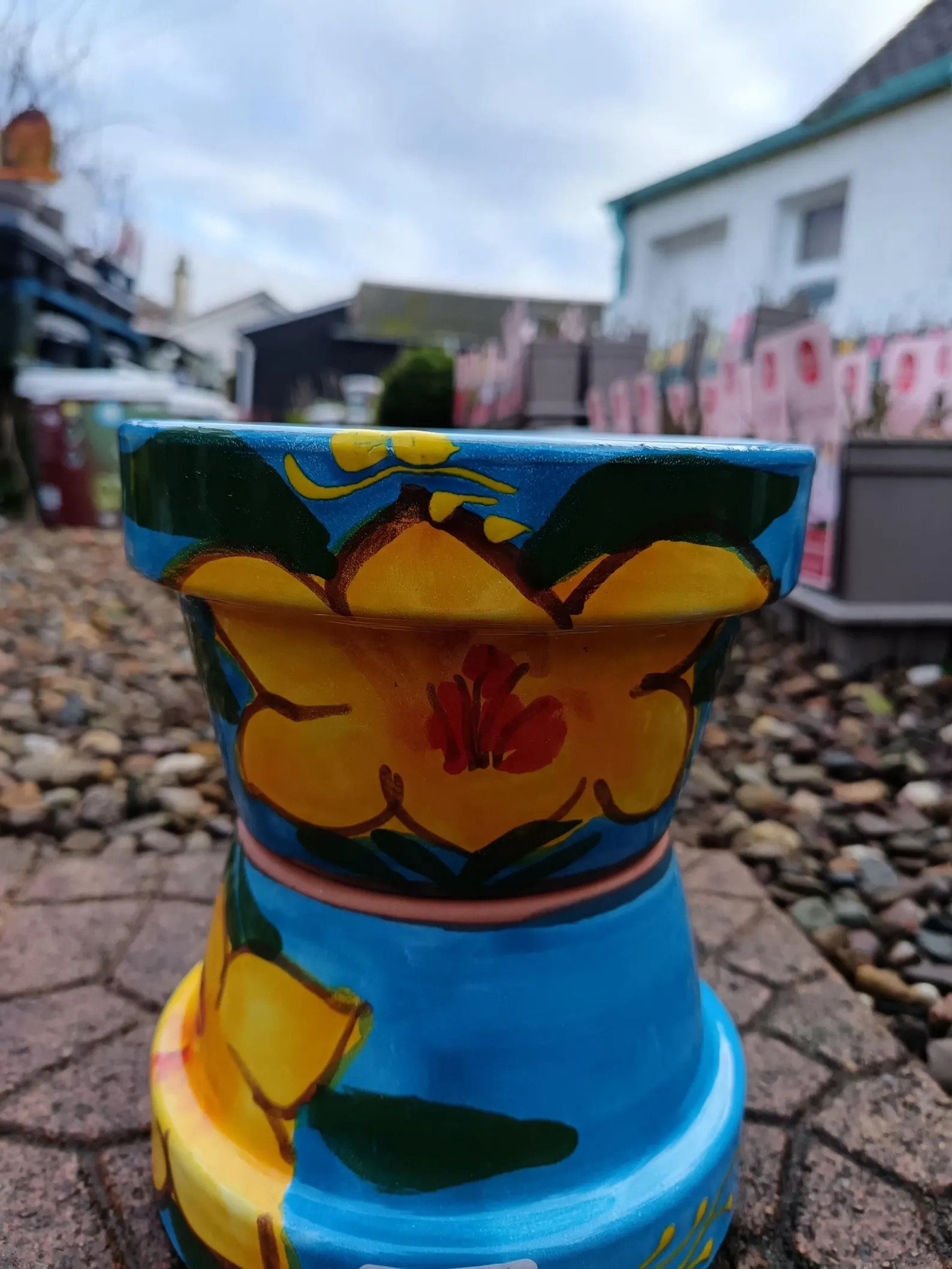 Yellow Iris | Spanish Glazed Half Pot | Handmade Ceramic Planter for Indoor & Outdoor Use