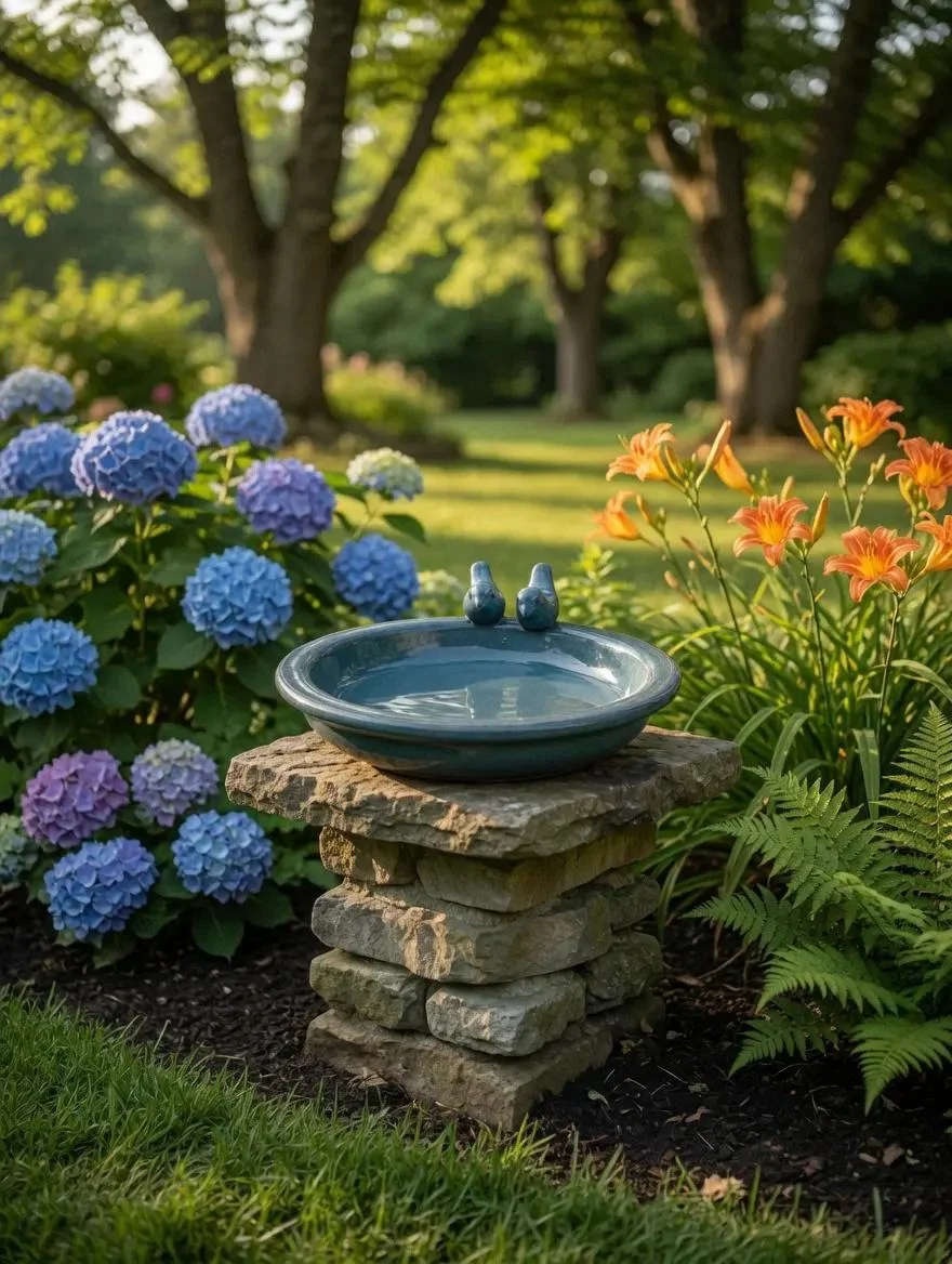 Lovebird Duo Birdbath | Handmade Frost Resistant Ceramic Bird Bath