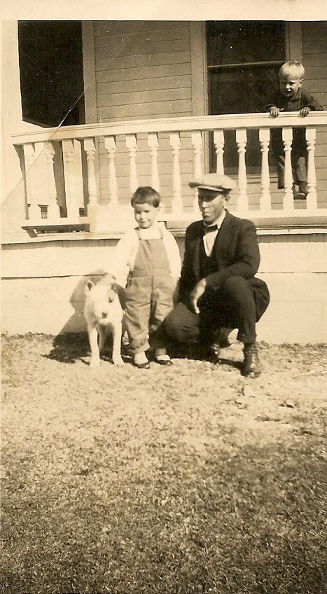 John Jr, John Saffell, Billy Phillips on porch