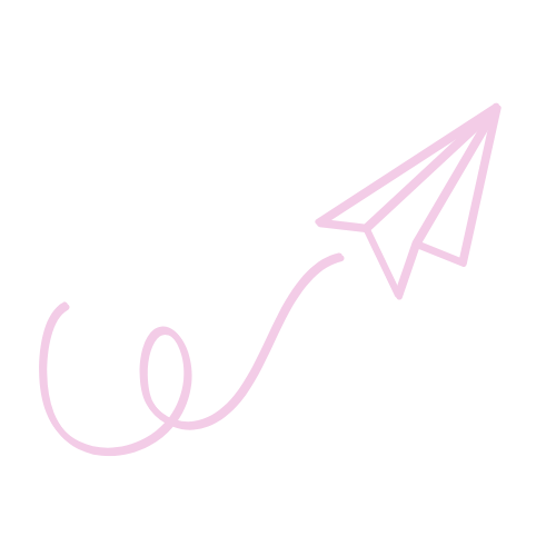 Pink neon line drawing of a paper airplane with a looping tail.