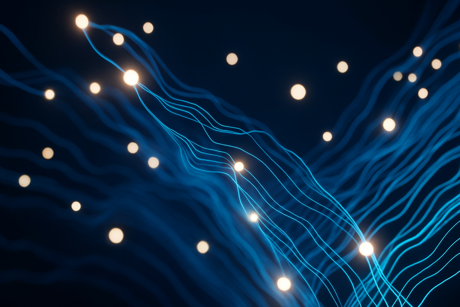 AI-powered data flow visualization with glowing network connections
