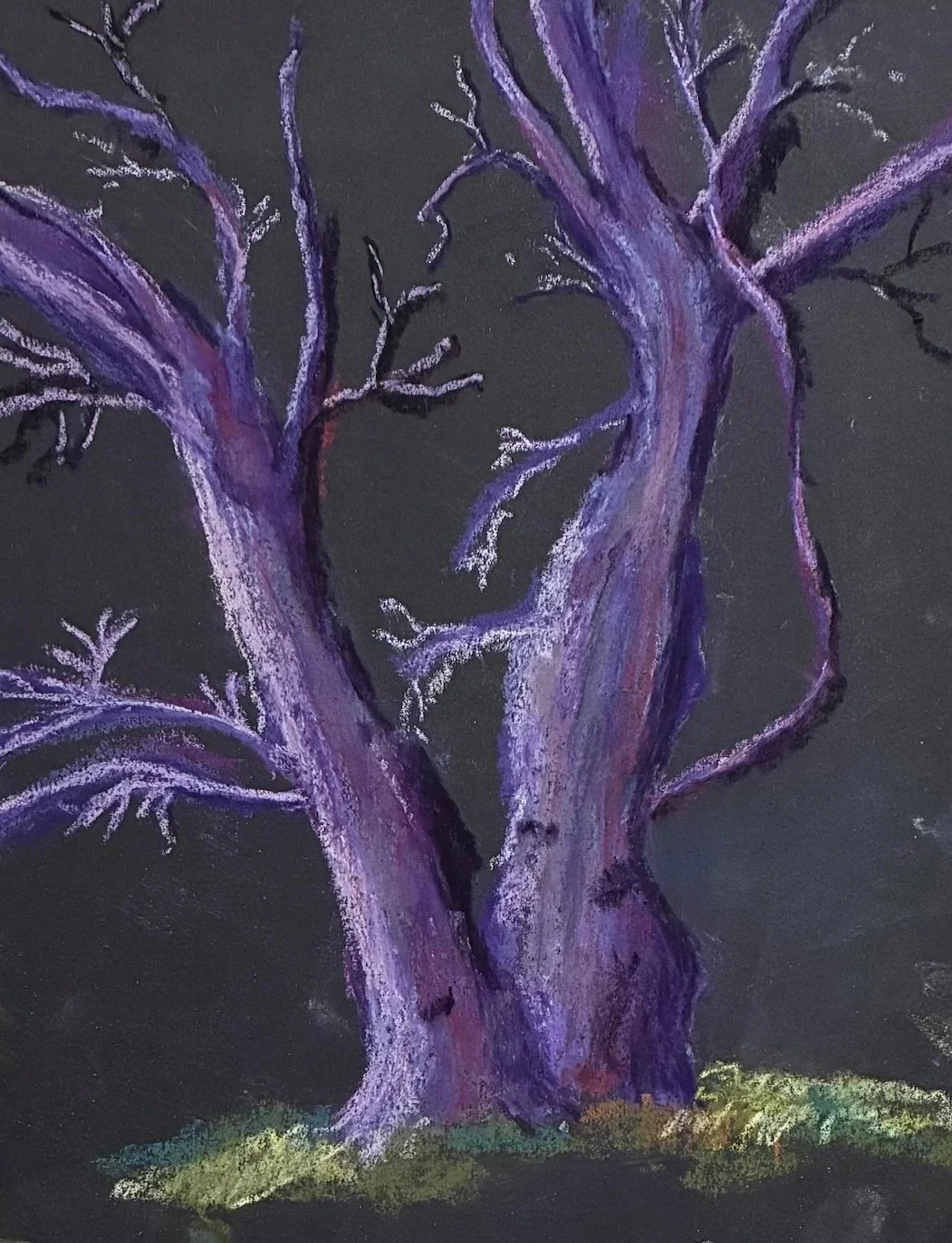 NANCY CLAUSEN ~ The Tree by the River, 12 x 9 1/2, mounted black Canson - "I had started this in a workshop and thought I'd be able to finish it.  It may never be something that is entirely finished, but I have enjoyed working on it and will again. I