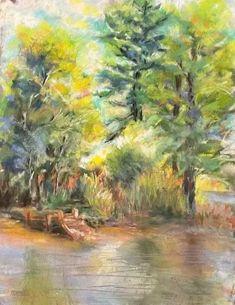 CHRISTINA CARROLL ~ "Trees are definitely my ongoing struggle and study forms. I do love the Fall tree colors and work on those the most. However this one started in Plein Air and I have worked on it in the studio largely experimenting with different