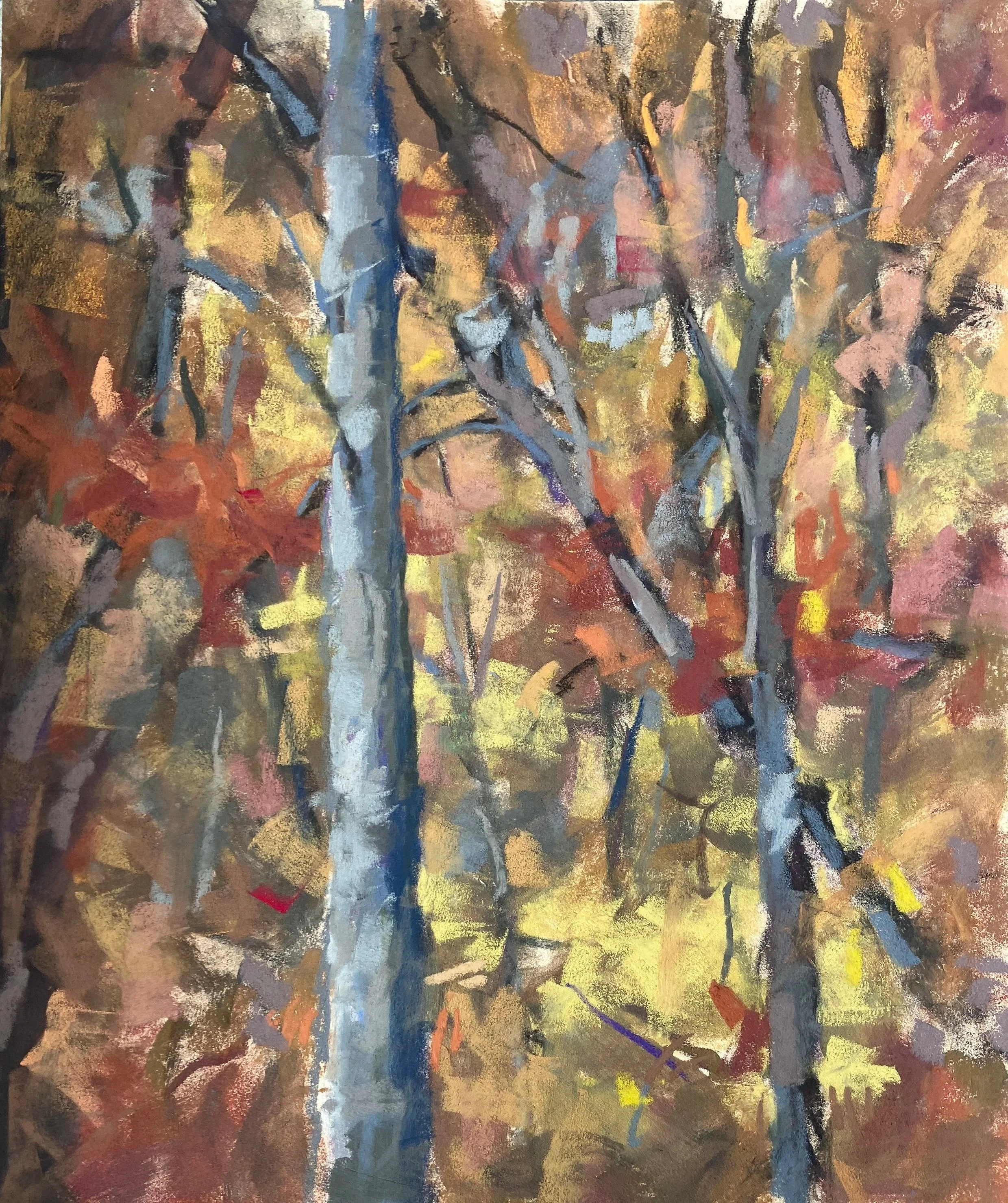 JANE BEST ~ A Walk in the Park, 12 x 9, Pastelmat - "This painting is based on my memories of a delightful autumn walk in Julian Price Park on the BR Parkway near Blowing Rock, NC. Thanks for providing this enjoyable painting opportunity."