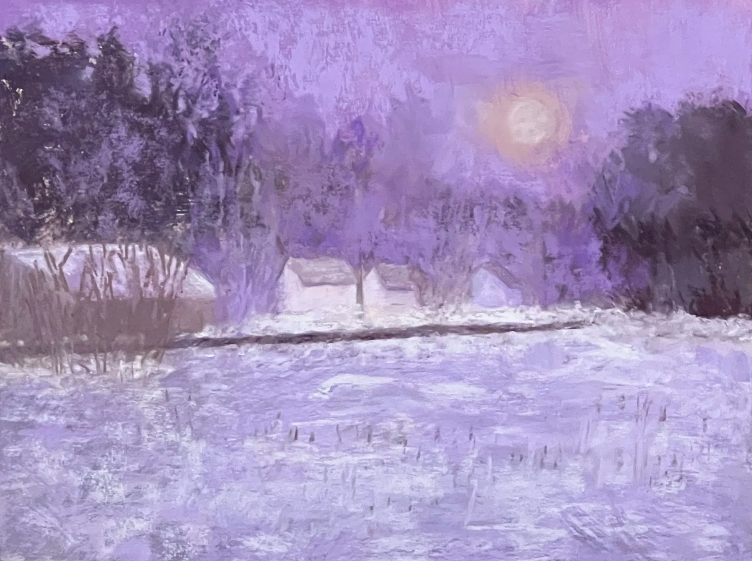 LISA DAIGLE ~ December Sky, 9 x 12 - "I painted this scene until 3 am as I felt consumed by a work situation. I was able to easily transition into my true inner nature, a place of inner peace, stillness, and non-busyness. Some of my ways of life stem