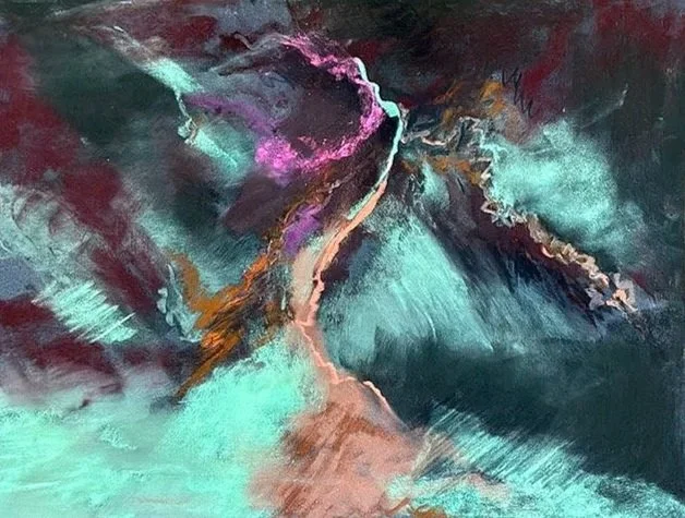 CAROL ROLLICK ~ 9 x 12, Pastelmat - "While traditional landscape is my comfort zone, I also am crazy about the beautiful abstracts painted by our sister North Carolinian, Laura Pollick who is also a brilliant, multi-subject pastalist. With this piece