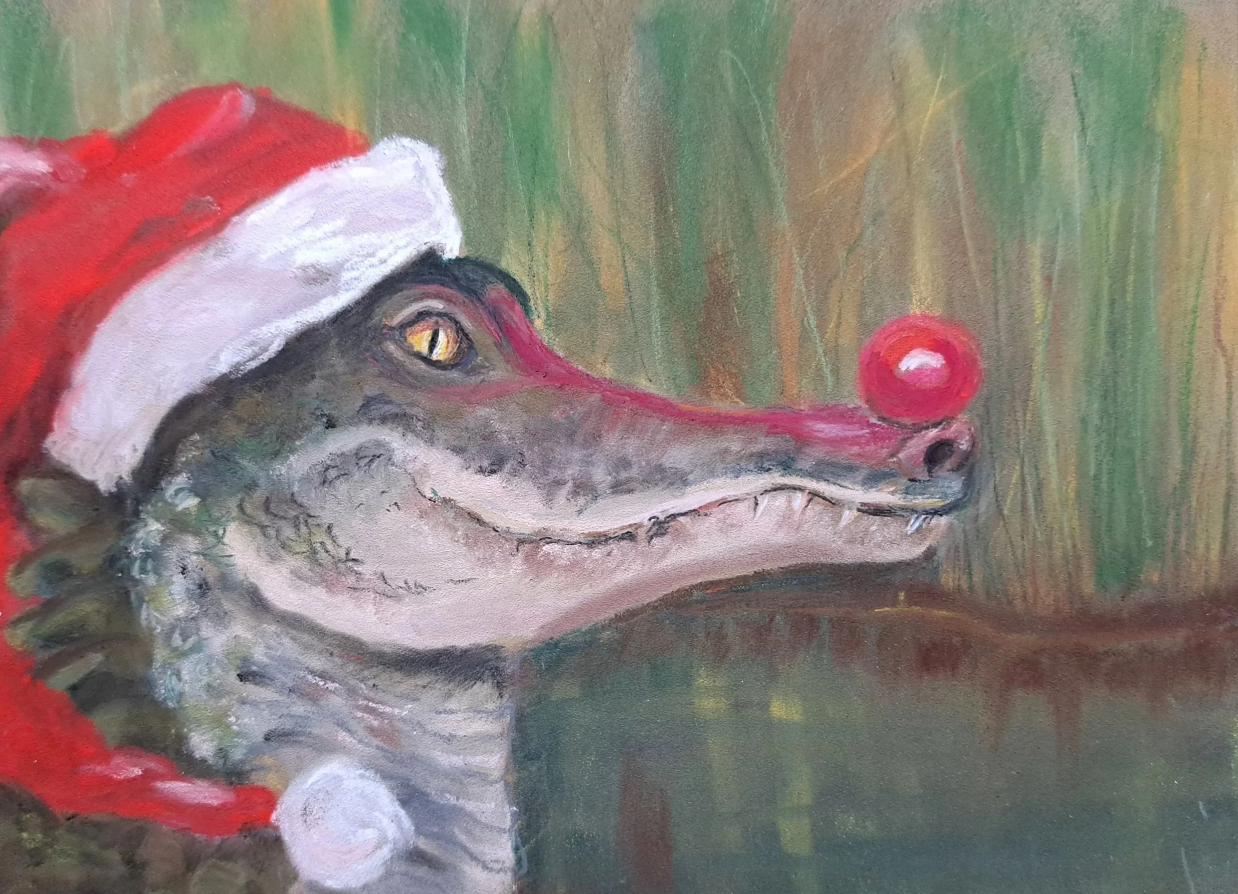 CLAIRE BENTON ~ Ho! Ho!, 5 x 7, Pastelboard (brown), pan and pencil pastels.