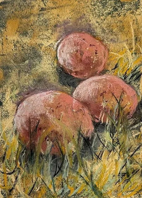 WILL EVANS ~ Eenie-Meenie-Miney-Omelette, 7 x 5 - "Greetings. My piece on dark green Pastelboard, mostly Terry Ludwig’s, with touches of Nupastel.
Another fun challenge. Thank you."