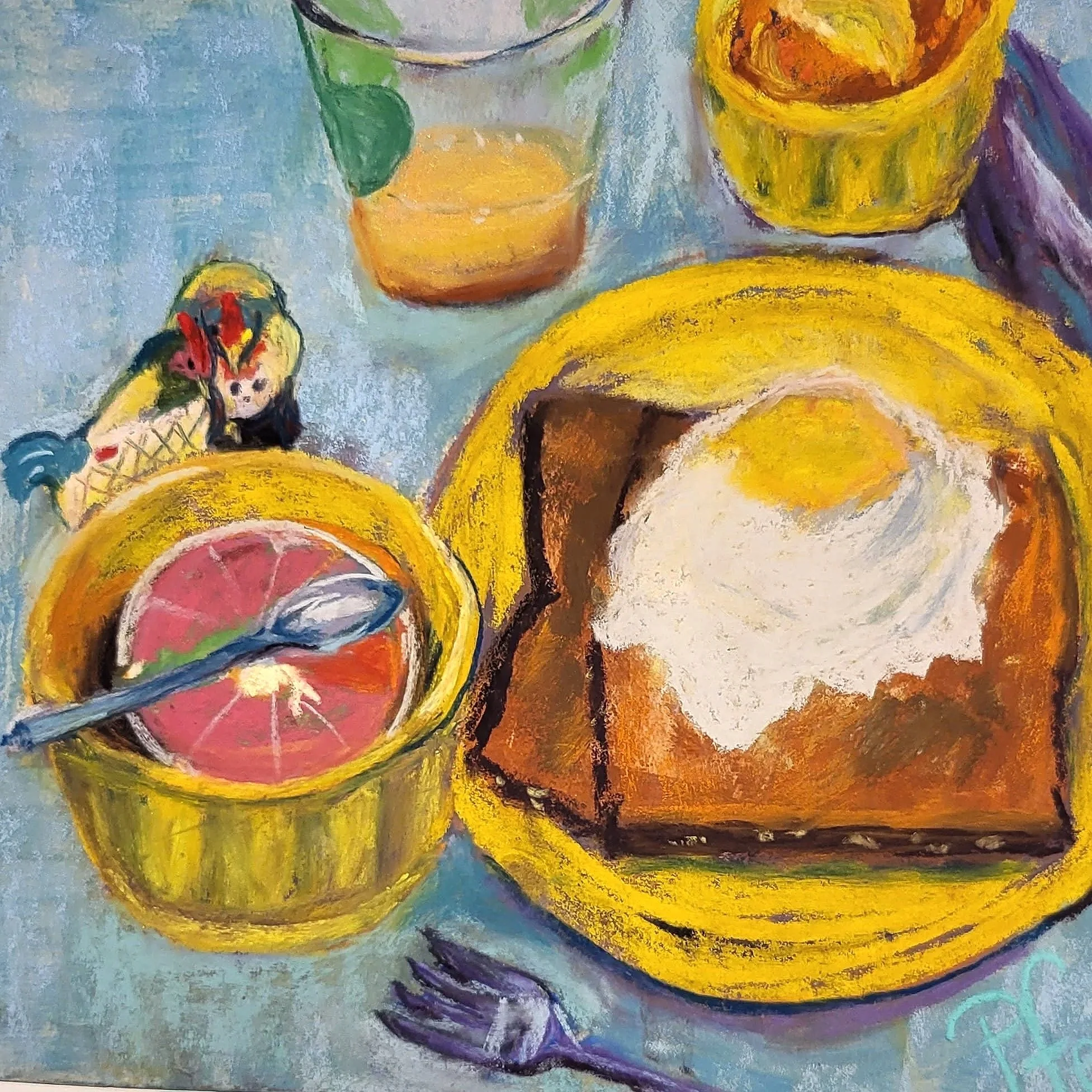 PAT FENDA ~ Egg In Your Eye, 10 x 8 - "I am a big fan of breakfast! This was really fun to create on Uart 400 with soft pastels. Thanks again for these great challenges." 