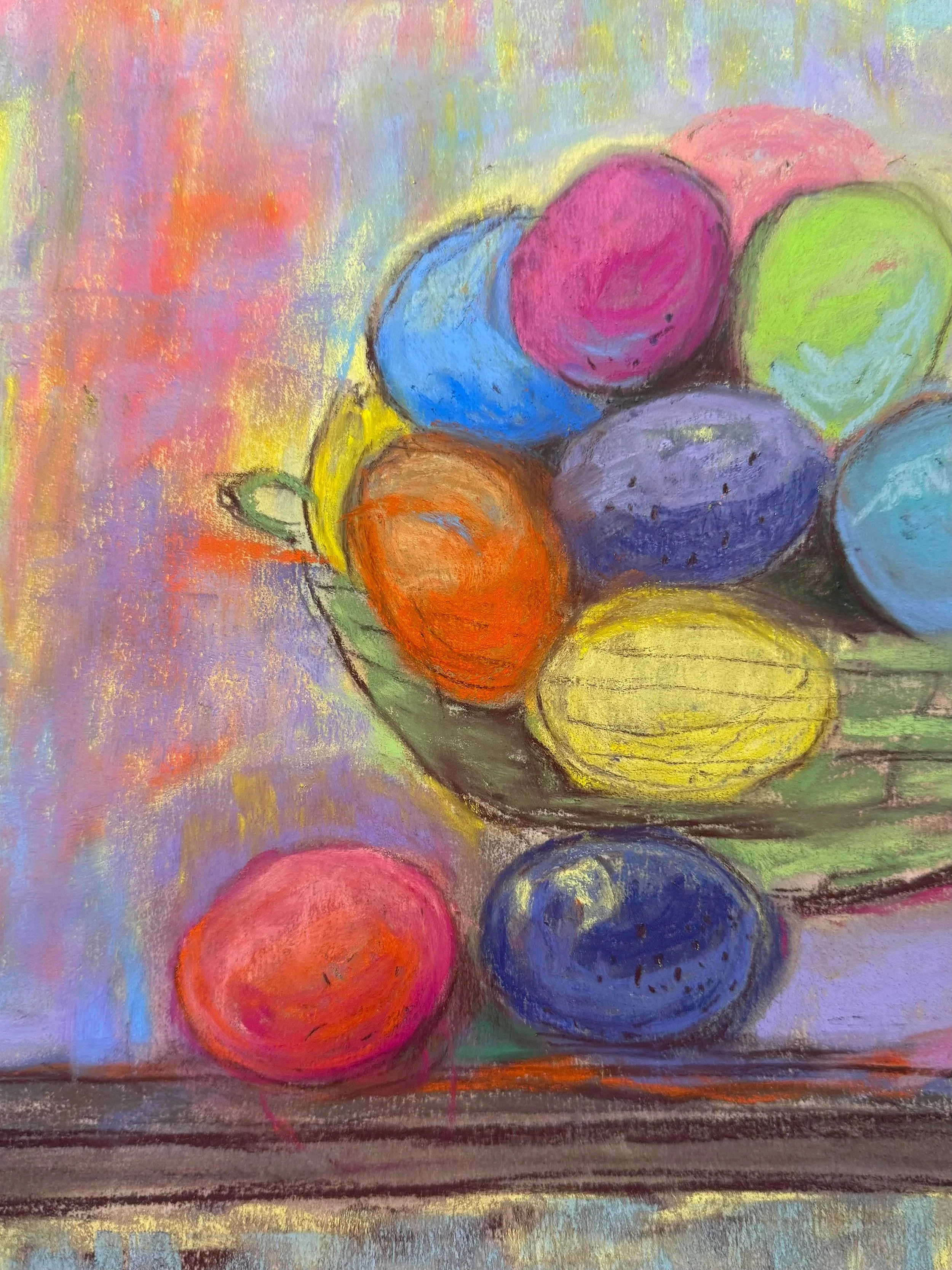 CATHARIN MCCARTHY BANTA ~ Eggs In A Basket, 12 x 9, Uart, Terry Ludwig pastels - "Had so much fun experimenting with the colors. Bright and Happy. Hopefully a sign of things to come… Thank you!"