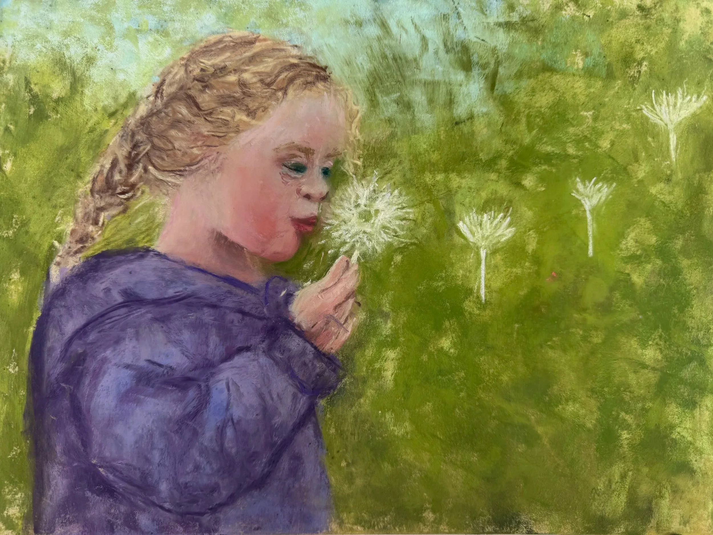 EILEEN WILHEM ~ Wishes, 9 x 12, Uart 400 pastel board - "This is my grandniece who is so full of joy and laughter. She has Down Syndrome and I couldn't get her eyes quite right, which makes me sad since I hoped to give it to her." - Pinnacle, NC