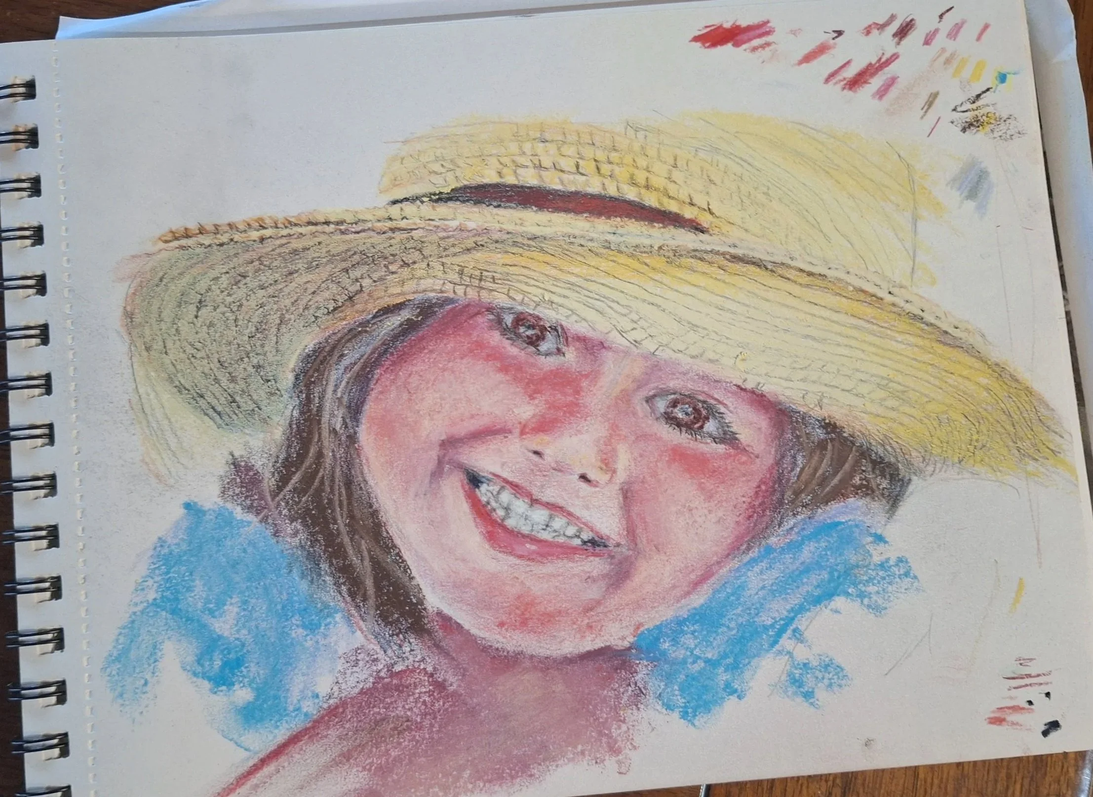 KATHERINE HUTCHINSON ~ Hope, 7 x 9.5, sketch pad sheet using various pastels - "This was an interesting painting for me. I had done a practice of my youngest grandchild on a drawing pad with colored pencils while traveling a few months ago. I got it 