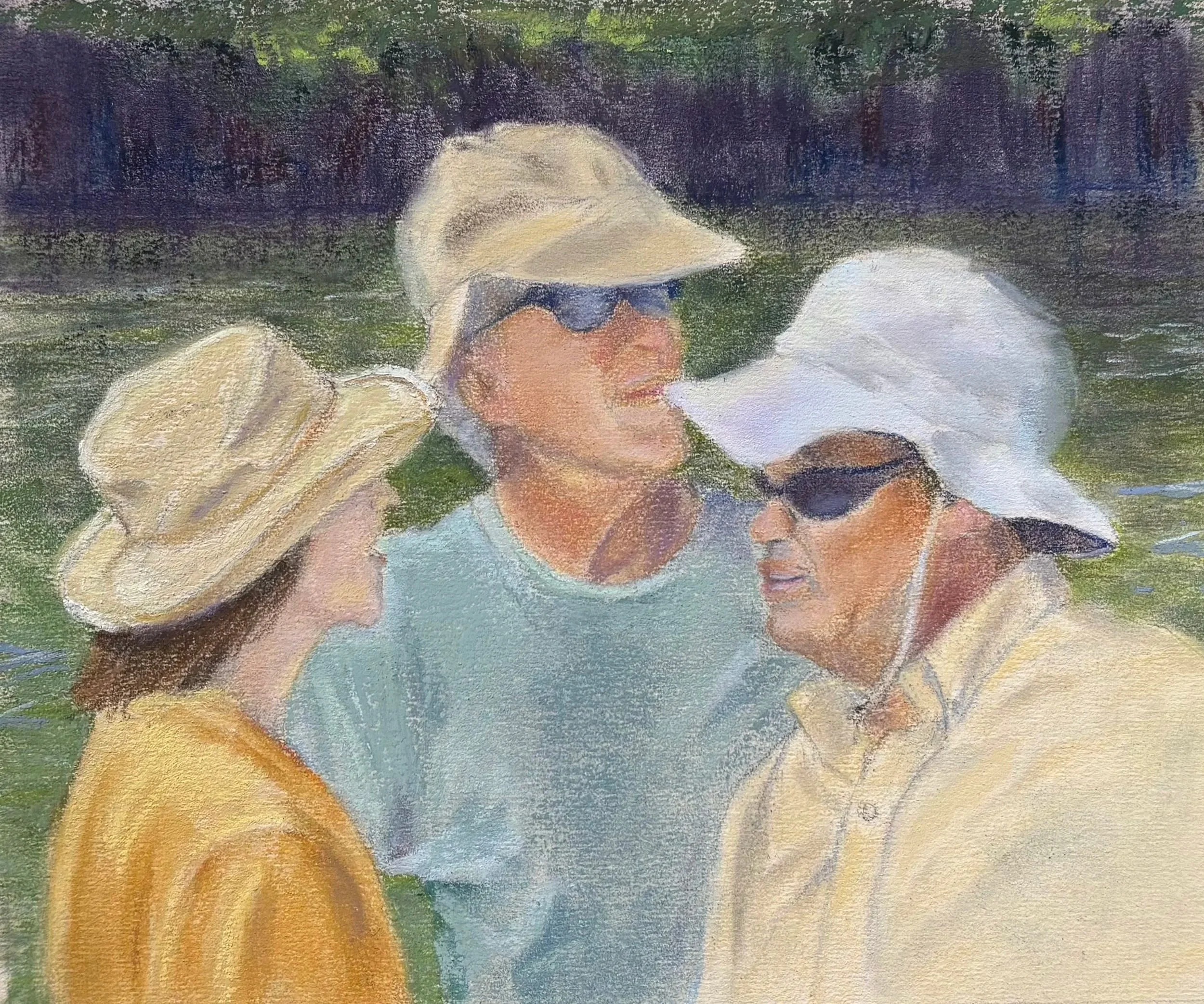 DEBORAH CHASE ~  Sunny Discussion, 7 x 8.5" - "I like hats, skin tones not so much." - Rutherfordton, NC