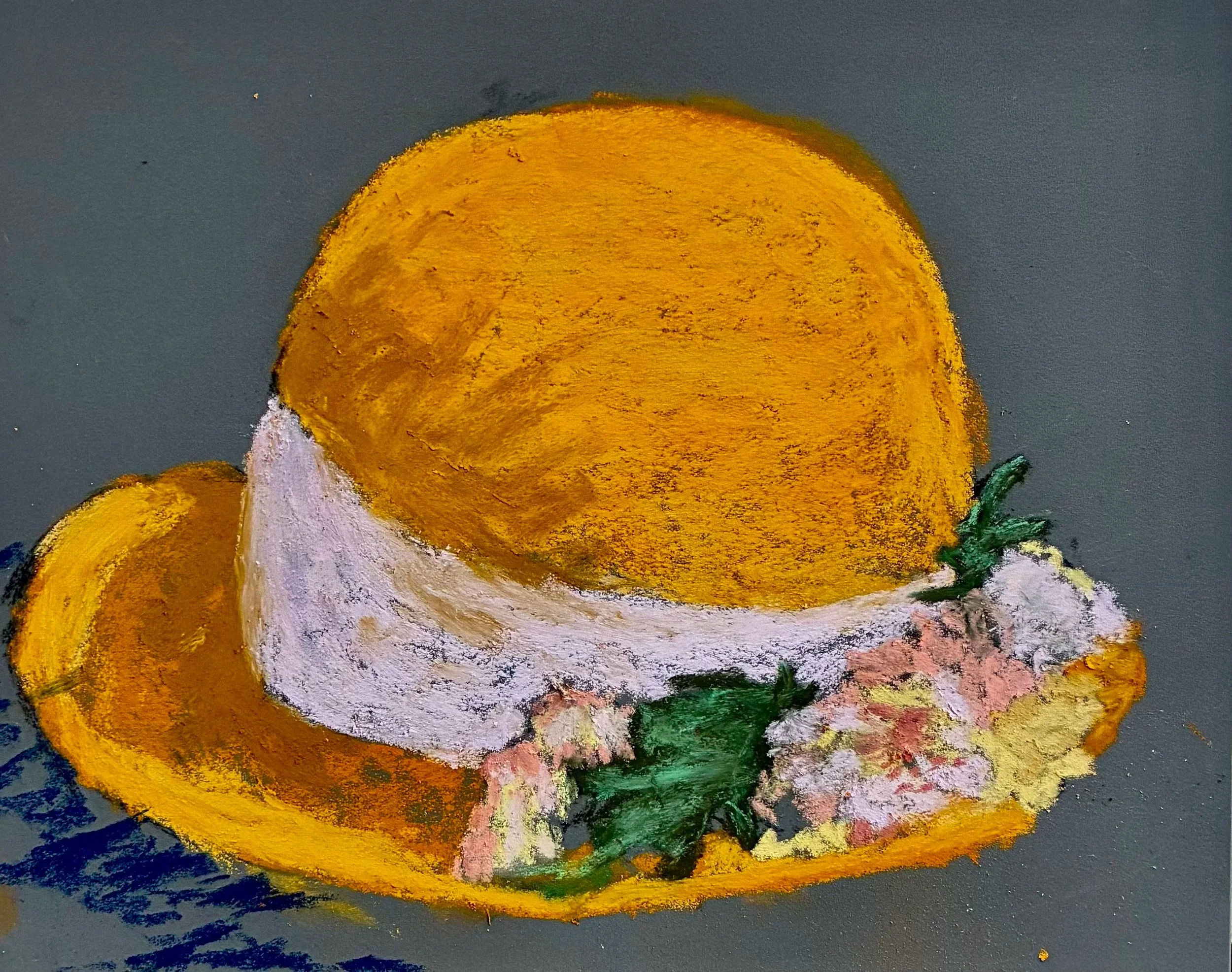 NANCY CLAUSEN ~ Portrait of My Hat, 9 x 12",  Ampersand board, Great American Pastels, Senneliers and one Hemro Rouche pastel - "When Wayne and I traveled to Germany on business, after doing a little sightseeing, we would spend our last day in Frankf