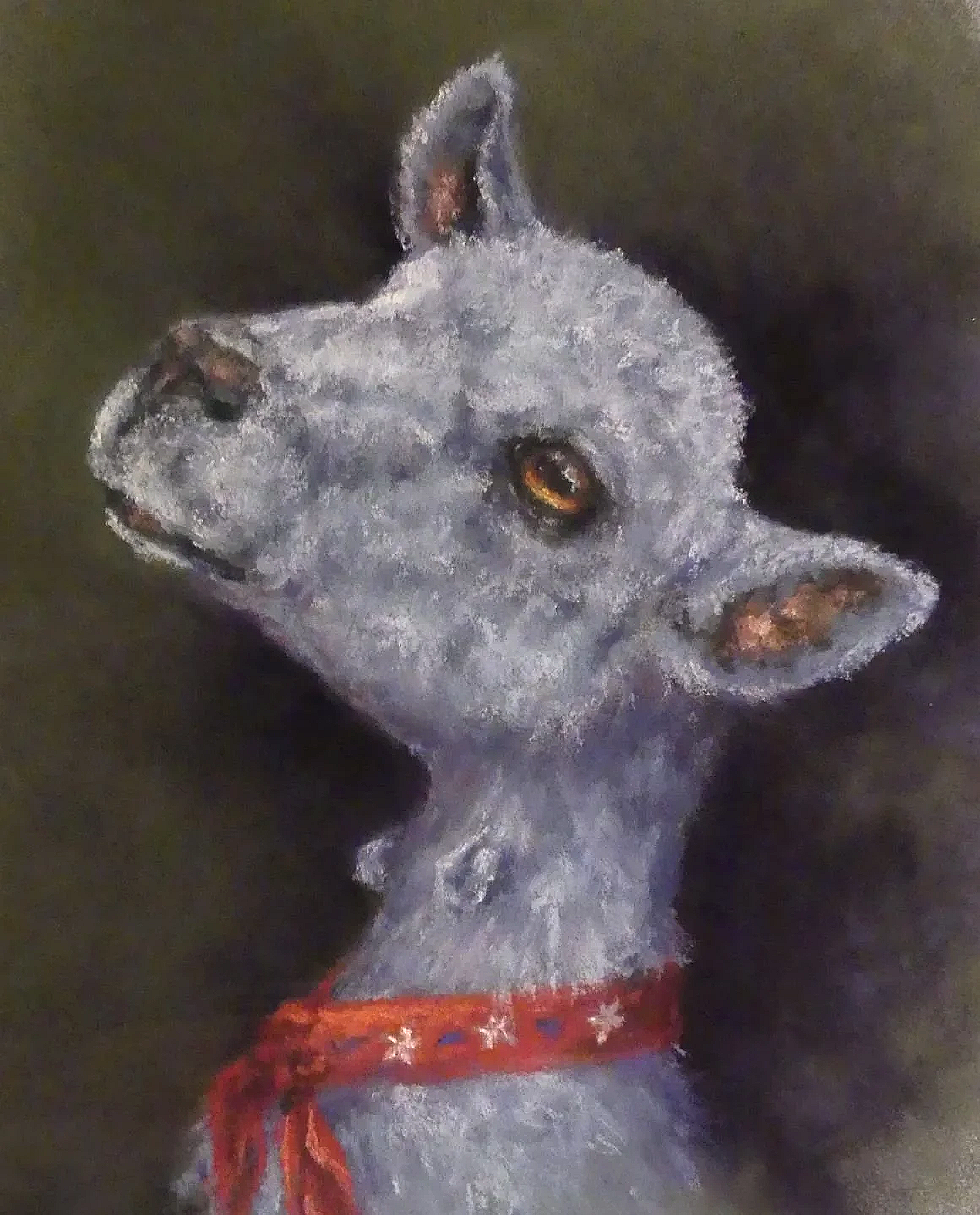 LINDA MEDDERS-JACKSON ~ Liberty - "Meet Lil' Liberty with a little Happy Birthday America scarf. This is a quick practice painting done in mixed pastel sticks (mostly Mt. Vision, 1 pan pastel and that obnoxious, stays with you forever TL Eggplant ). 