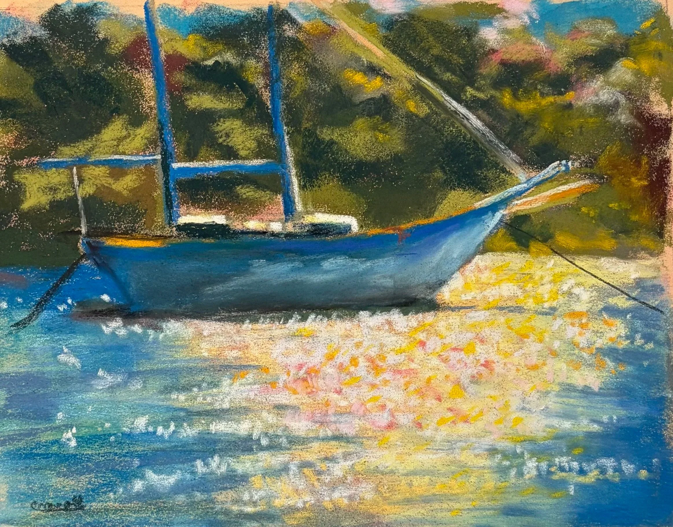 CHRISTINA CARROLL ~ Sunlit Mooring, 8.5 x 11", Pastelgrain - "Love sunlit anything. Good morning for sparkling water!! I used 5 colors for the sparkles. Nothing like creamy pastels for the finish glow." - New Bern, NC