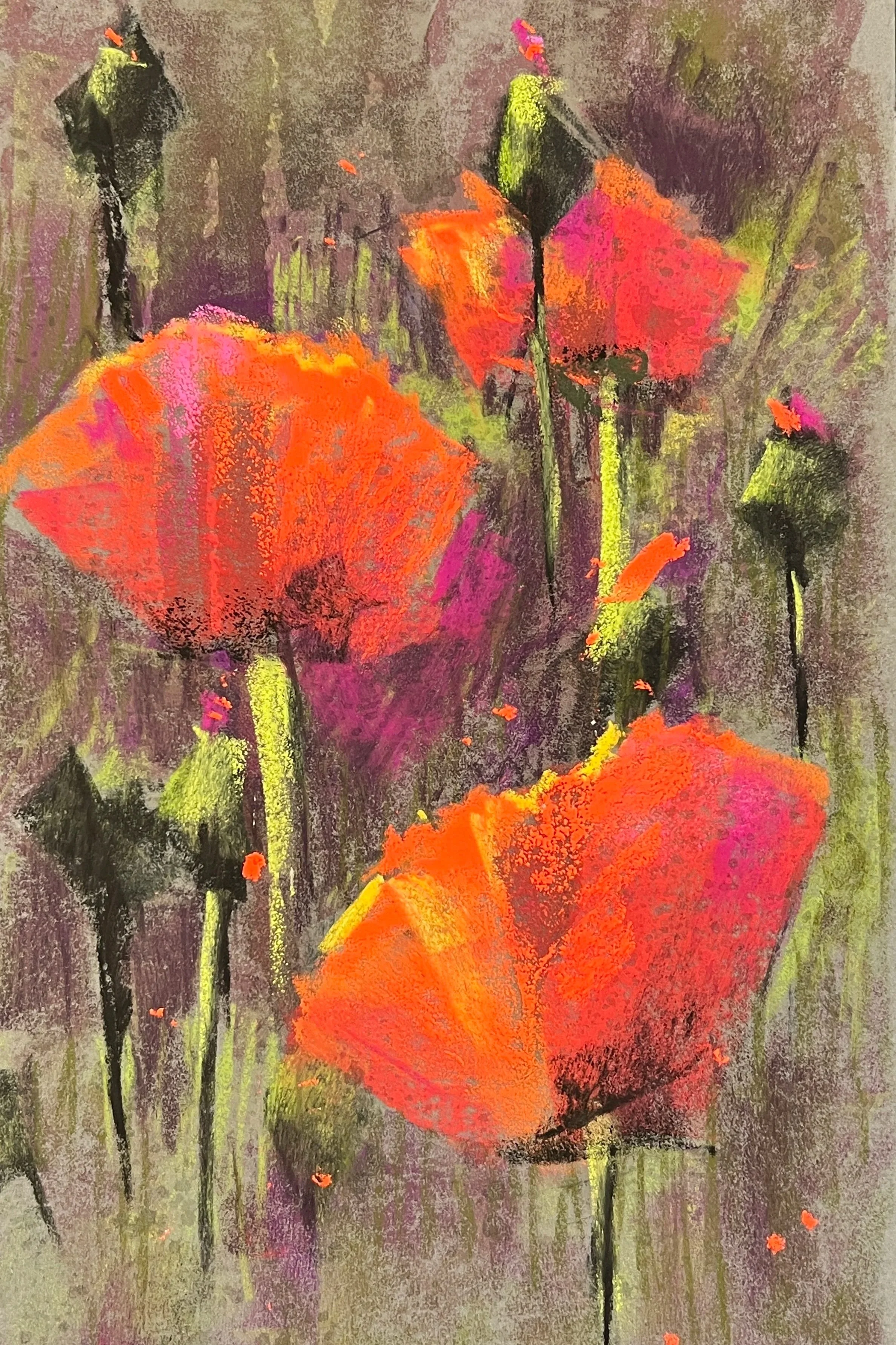 TERRILYNN DUBREUIL ~ Flanders Field, 12 x 9", UArt, soft pastels, alcohol - "I paint few flowers, but tried this as an exercise in simplicity and texture." - Windham, ME