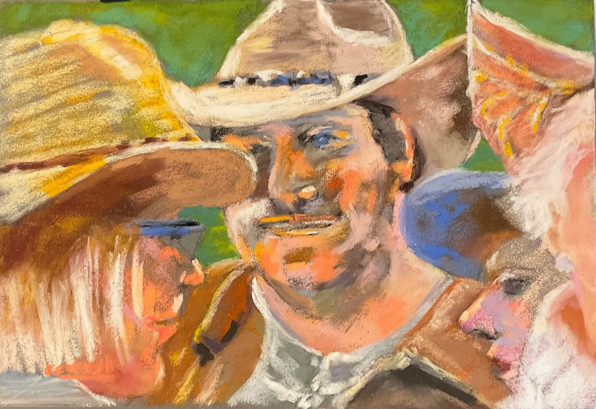 CHRISTINA CARROLL ~ 3 And A Quarter - " I was able to catch 3 of my guests talking and I cropped the picture and put myself in as the quarter. Was interesting and enjoyable to paint. Thank you." - New Bern, NC