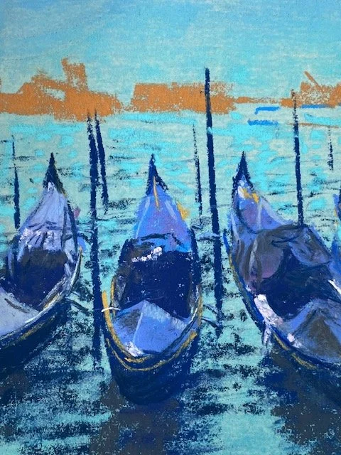 KRYSTINA MADEJ ~ Venice Three, 7 x 5", beige Uart 400, Blue Earth, Ludwig and Rembrandt soft and hard pastels - "This was done for one of Alain Picard's workshops where he encouraged a minimum number of looser strokes. I got caught up in some of the 