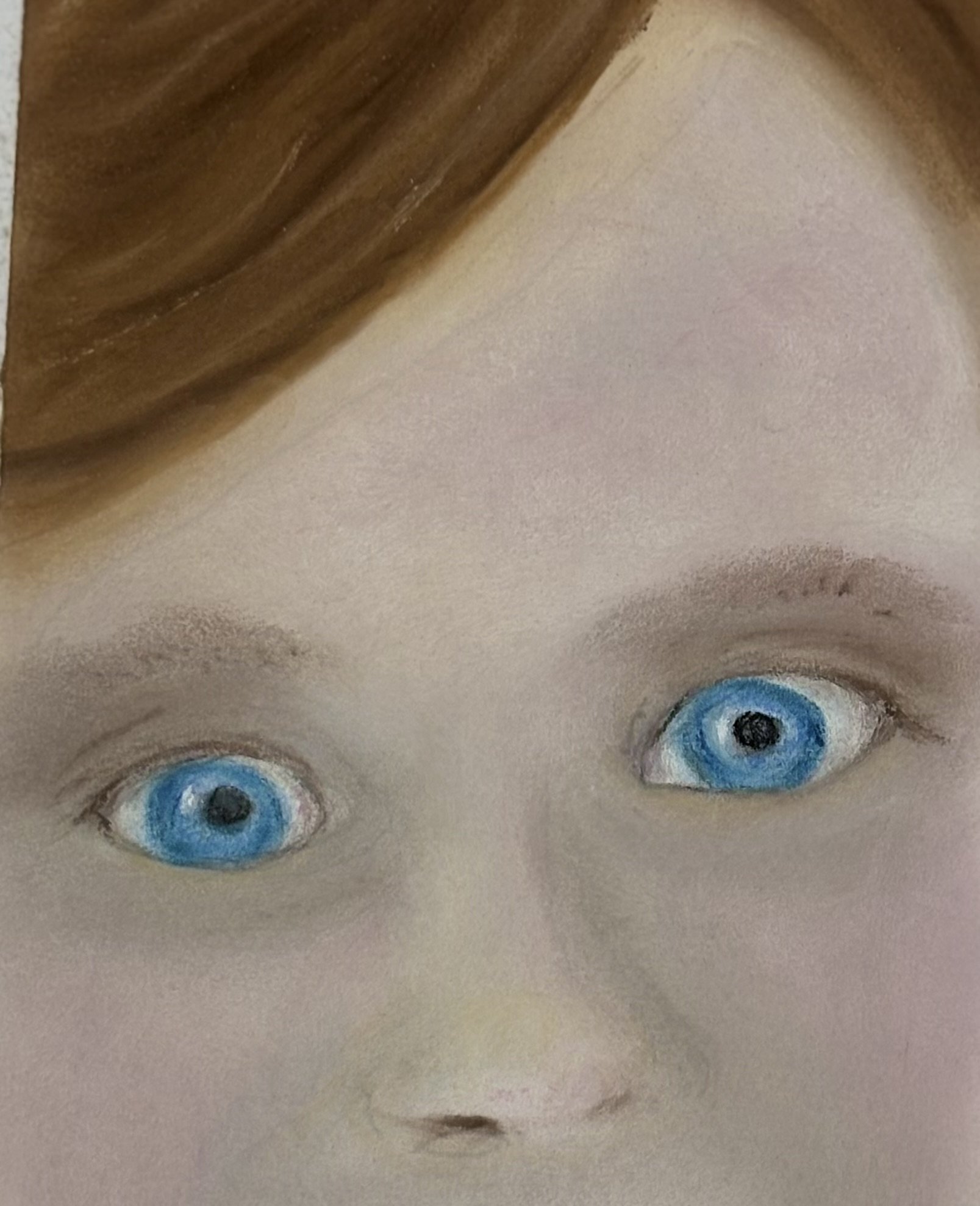 JAN COBB ~ Looks at You, 5 x 5, pastel on Maimoufin sanded paper - "My 3 year old niece. She 'Looks at You'."