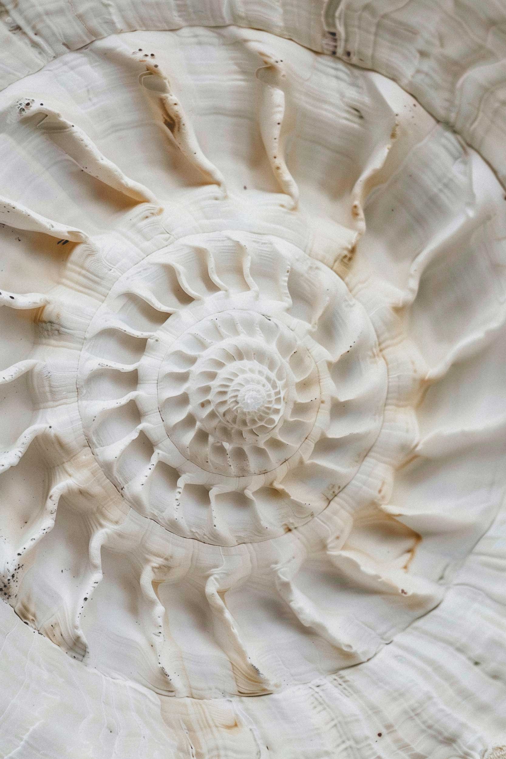 Close up spiral pattern of a seashell.