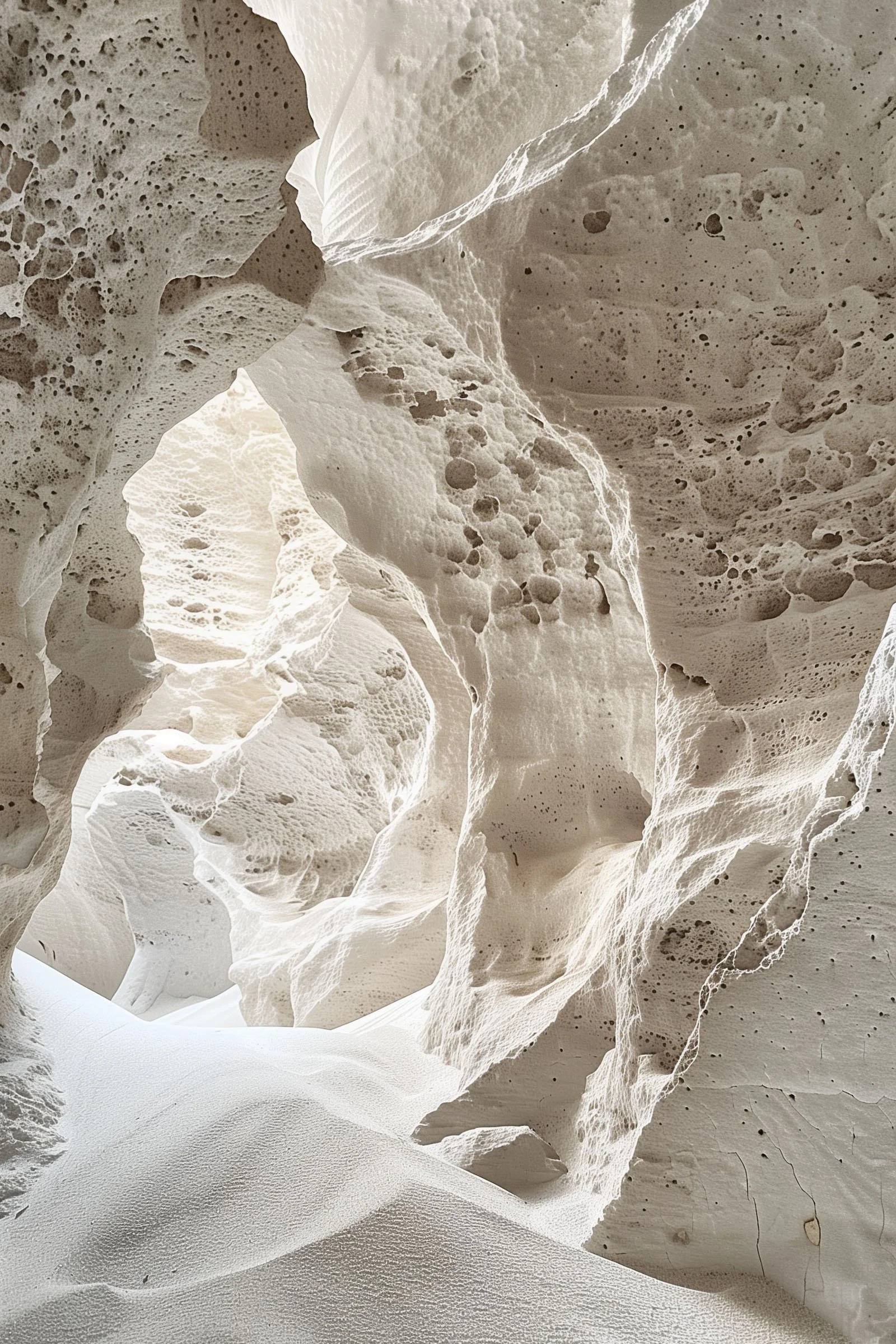 White limestone cave with a lot of texture on walls