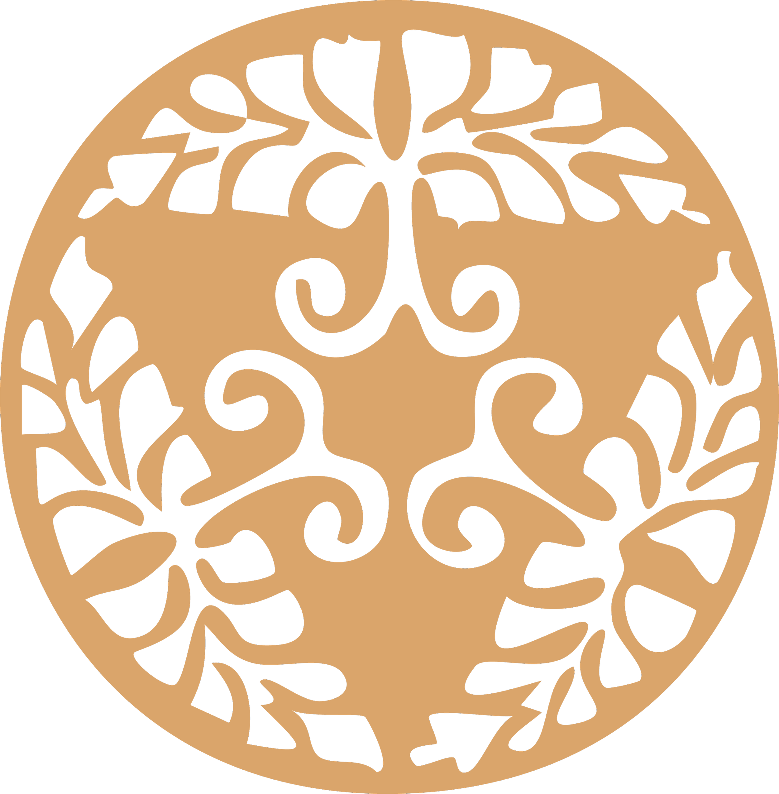 Botanical symbol with leaves and flowing forms representing vitality and holistic energy healing.