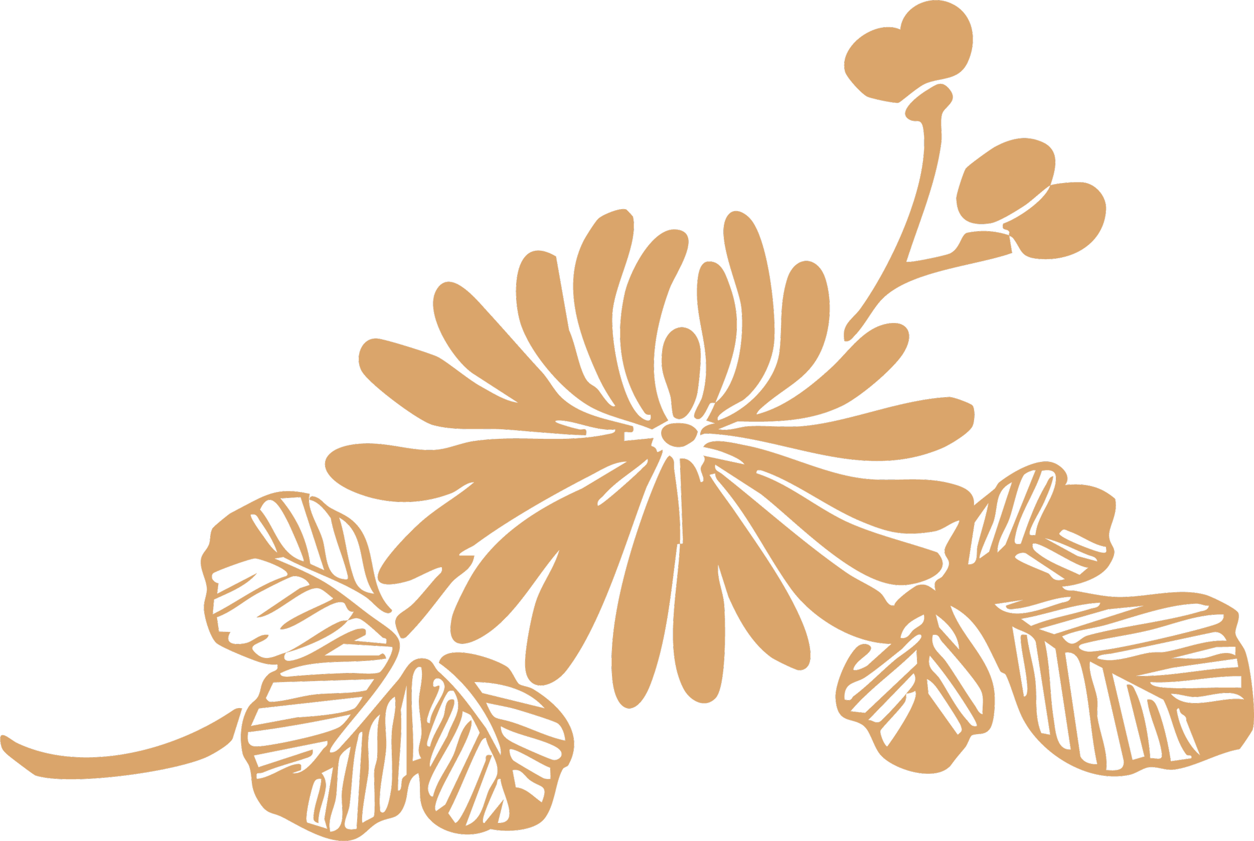 Decorative botanical flower and leaf illustration.
