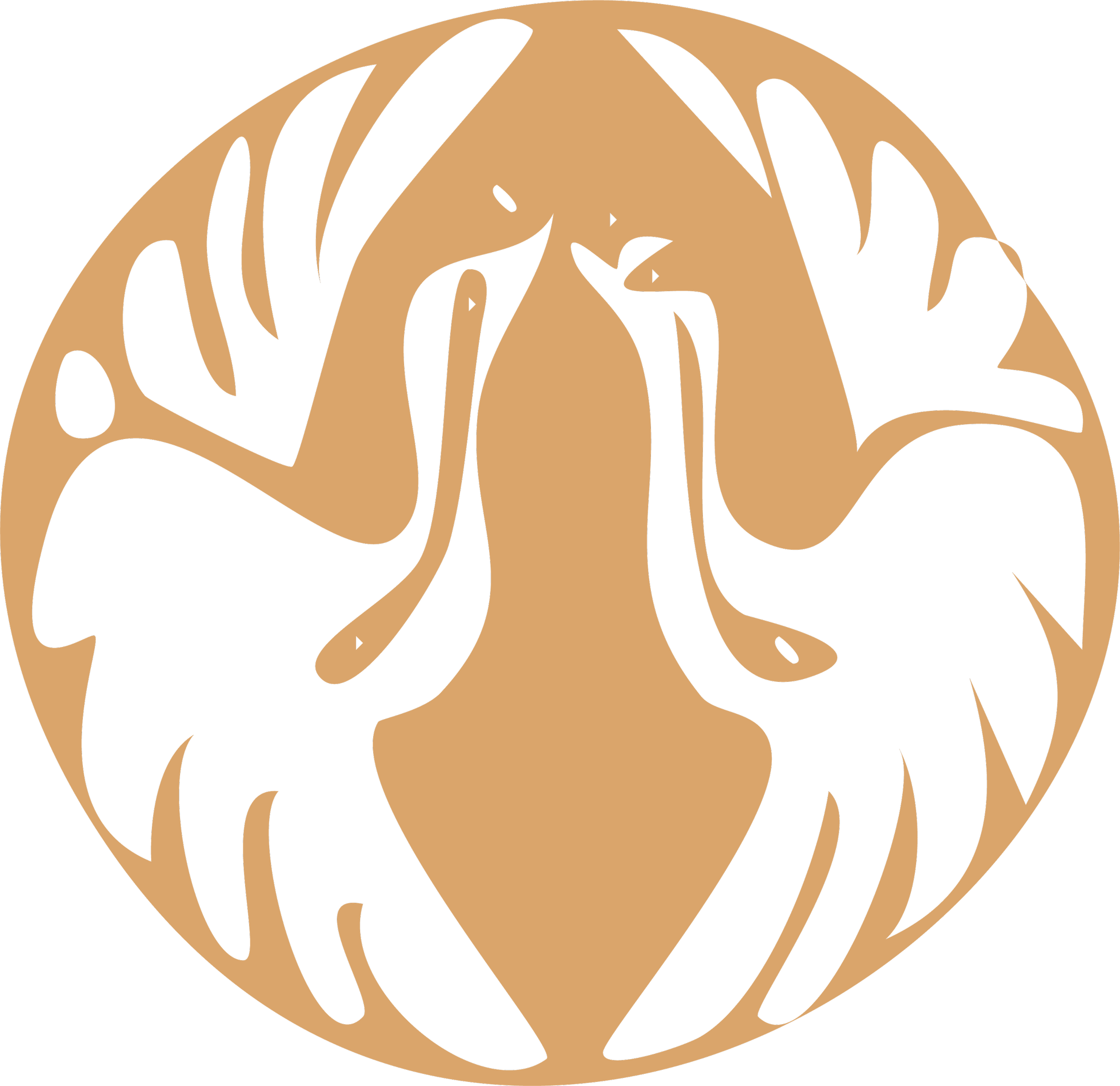 Symbol of reciprocity showing a human figure with birds and natural elements representing balance in intuitive healing.