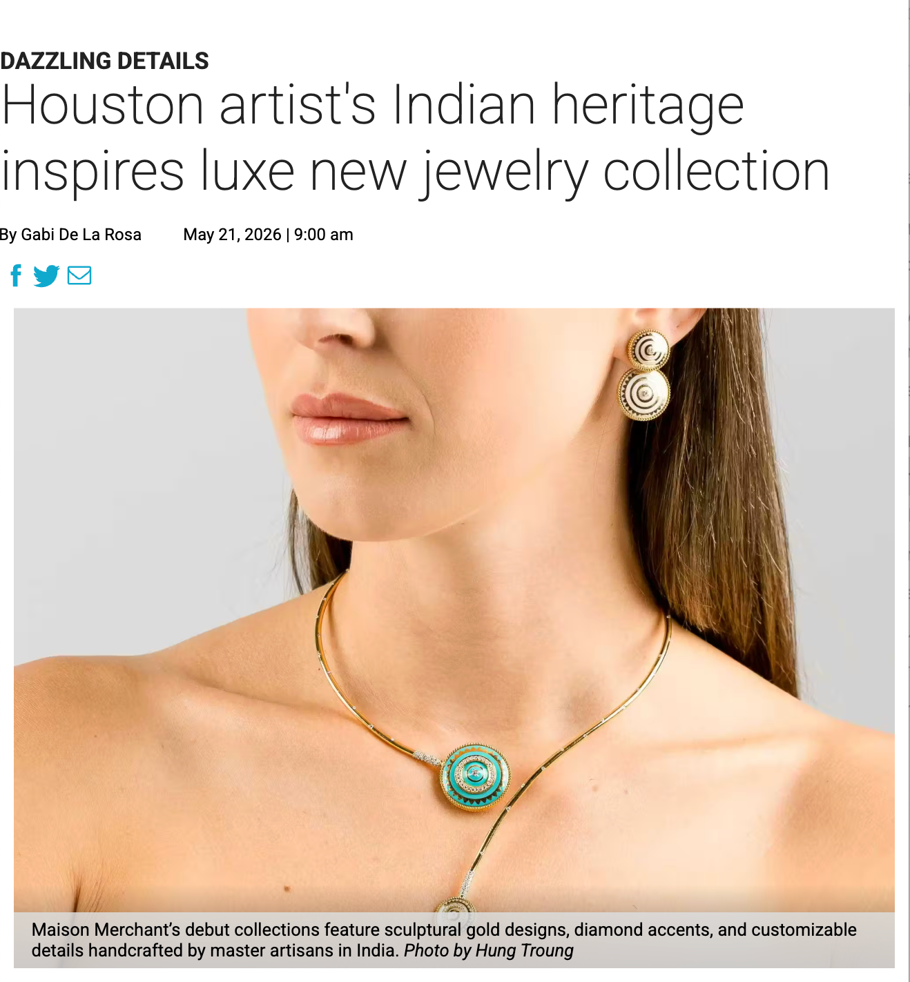 CULTUREMAP: Houston artist's Indian heritage inspires luxe new jewelry collection