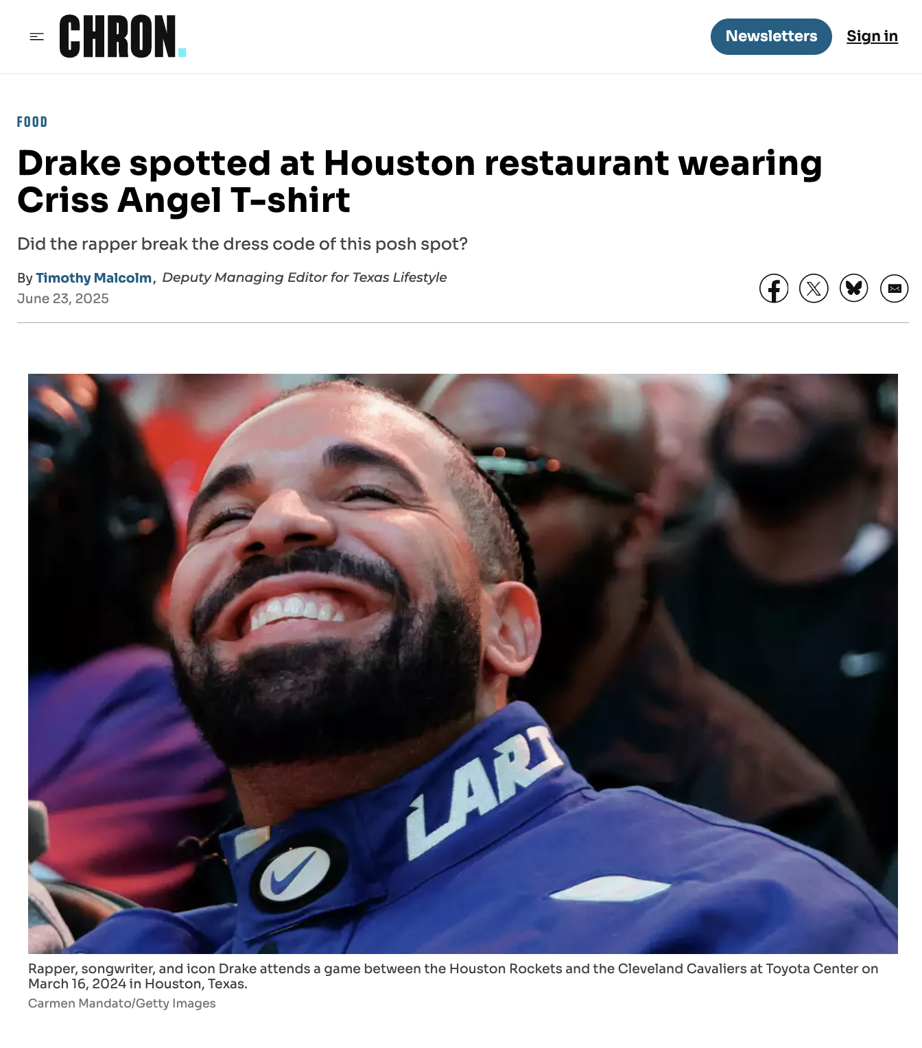 CHRON.COM Drake spotted at Houston restaurant wearing Criss Angel T-shirt