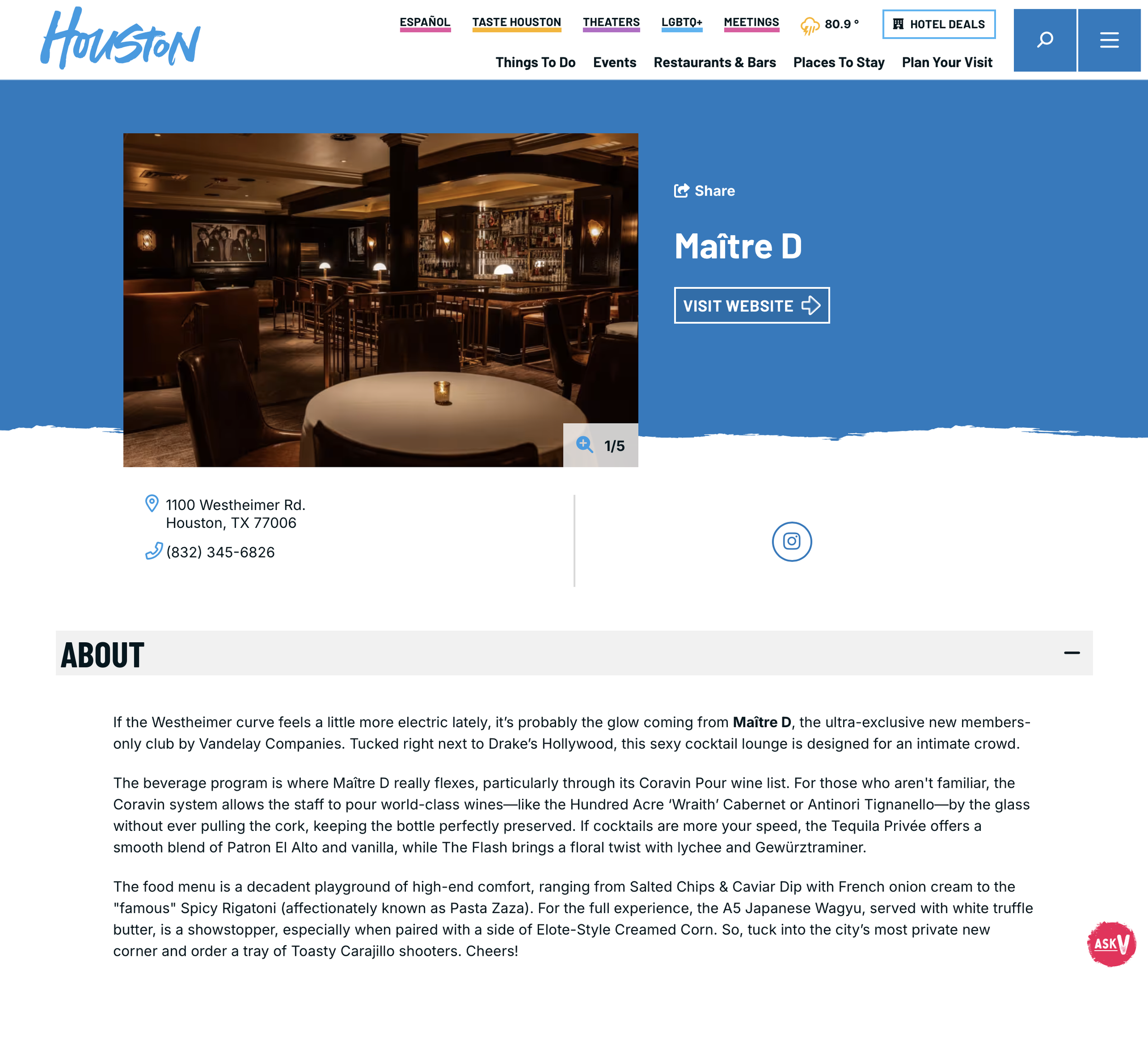 VISIT HOUSTON Maître D Review